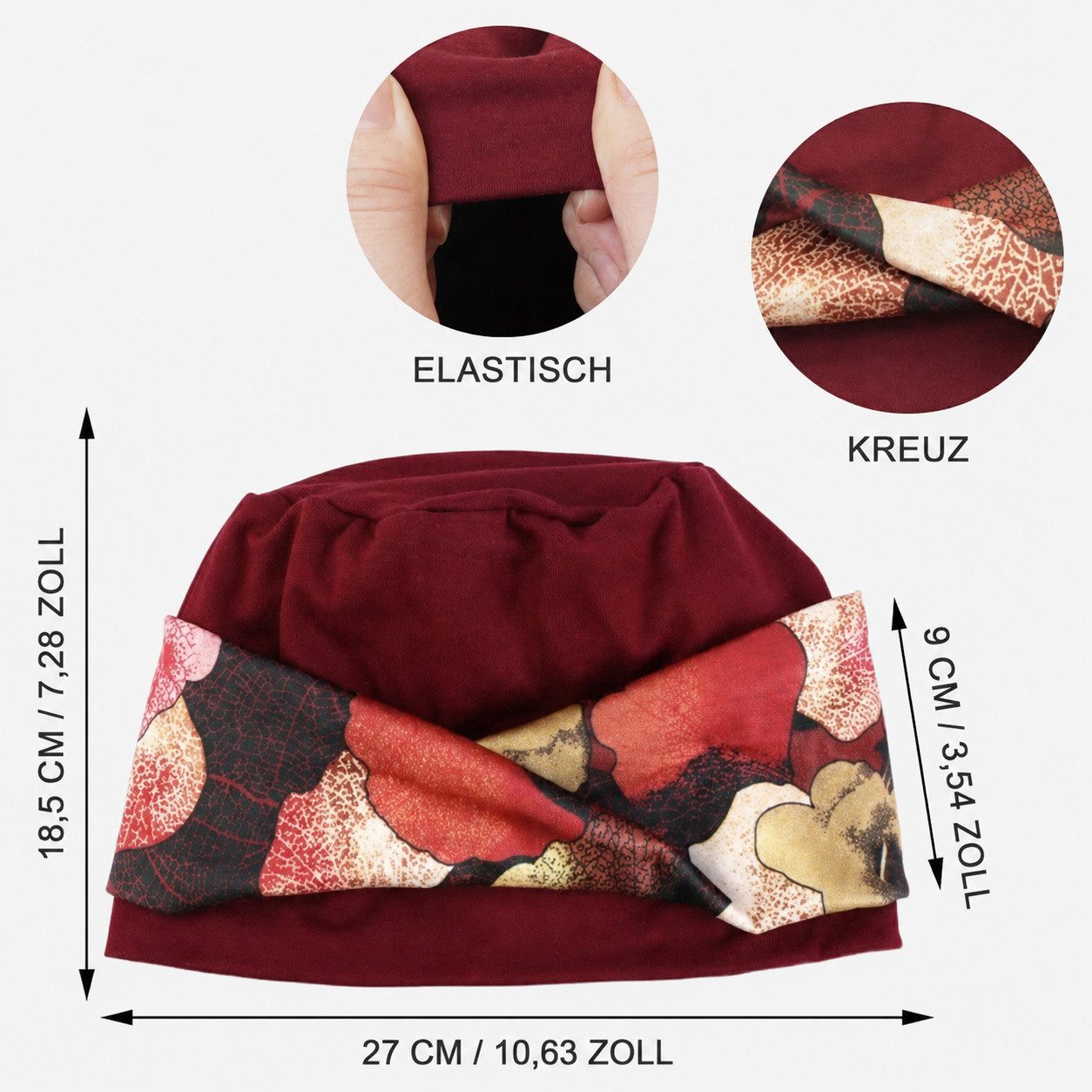 nsihing Turbanmütze Turbanmütze Damen, Boho Blumenmuster, Elastische Kopfbedeckung Weich, Atmungsaktiv & Bequem für Alltag und Freizeit – Bild 2 von 5