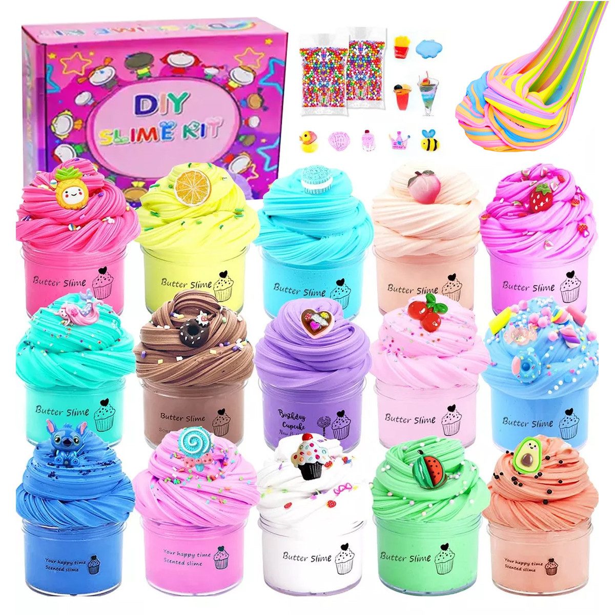 ZEUOPQ Knete Fluffy Butter Slime Set 18 Pack Spielzeuge DIY Slime Kit Zauberknete (Superknete Magische Knete Schleim Kit flauschig weich, 18-tlg., Dose Modelliermasse Knete wunderschöne Farben Kinder Geschenk), Gesamt 900ml für Jungen und Mädchen Party Favor