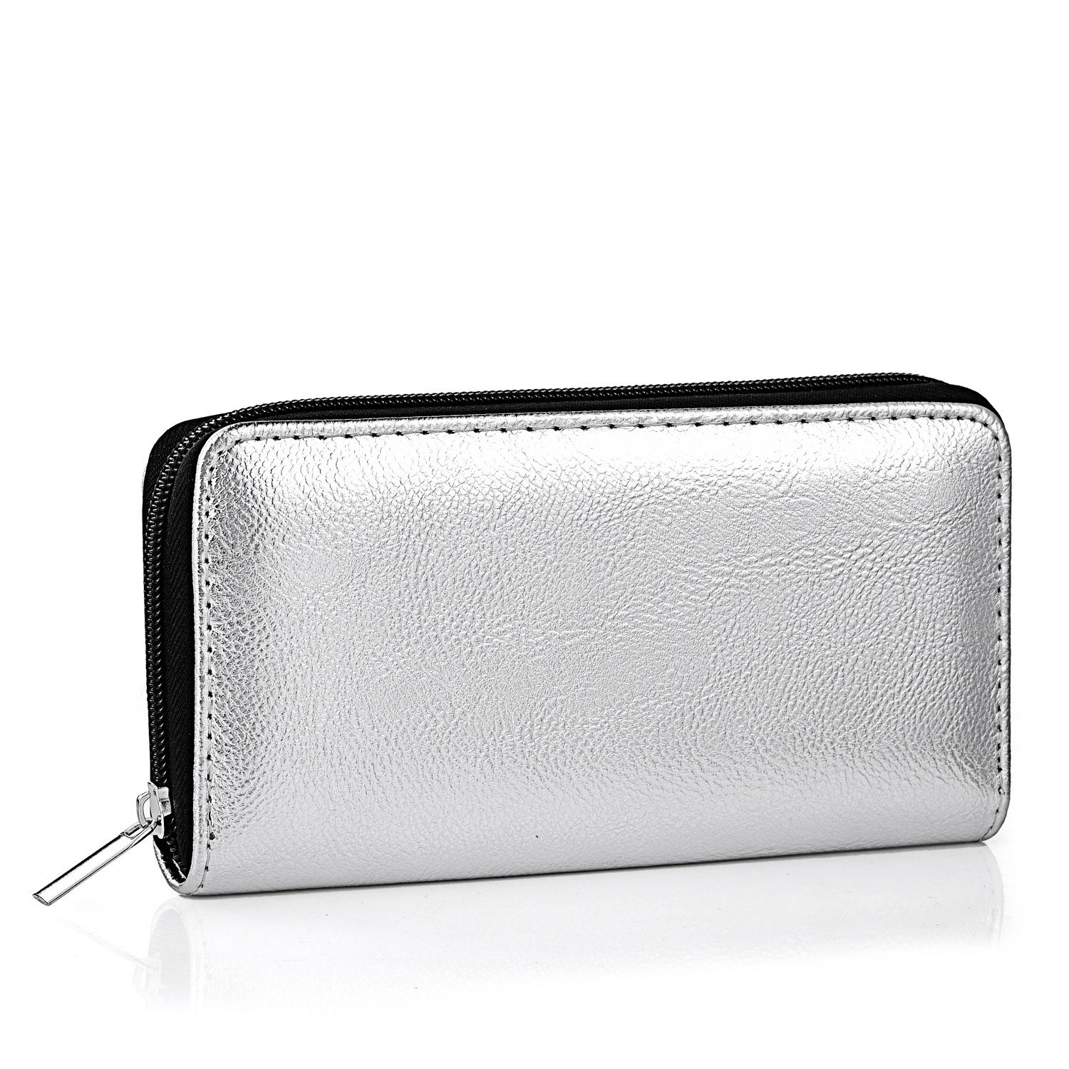 DonDon Geldbörse Portemonnaie Geldbeutel weich 20 x 10 x 2,5 cm (Packung, 1-tlg), Geldbörse für Damen und Mädchen, Metallic-Look, mit Reißverschluss