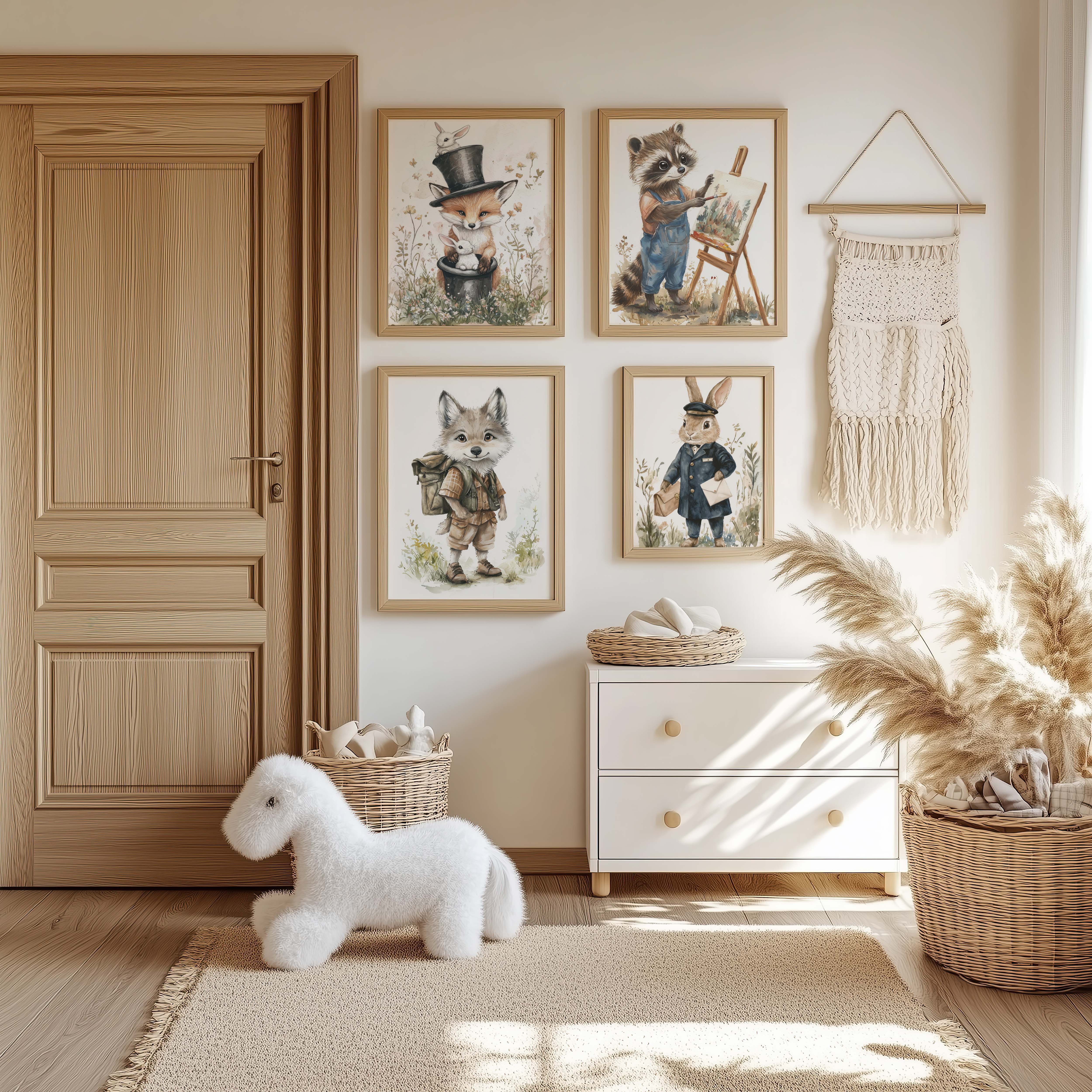 JUSTGOODMOOD Poster Süße Waldtiere Geschenkidee Aquarell Fuchs Waschbär Wolf und Hase llus, D (1 St)