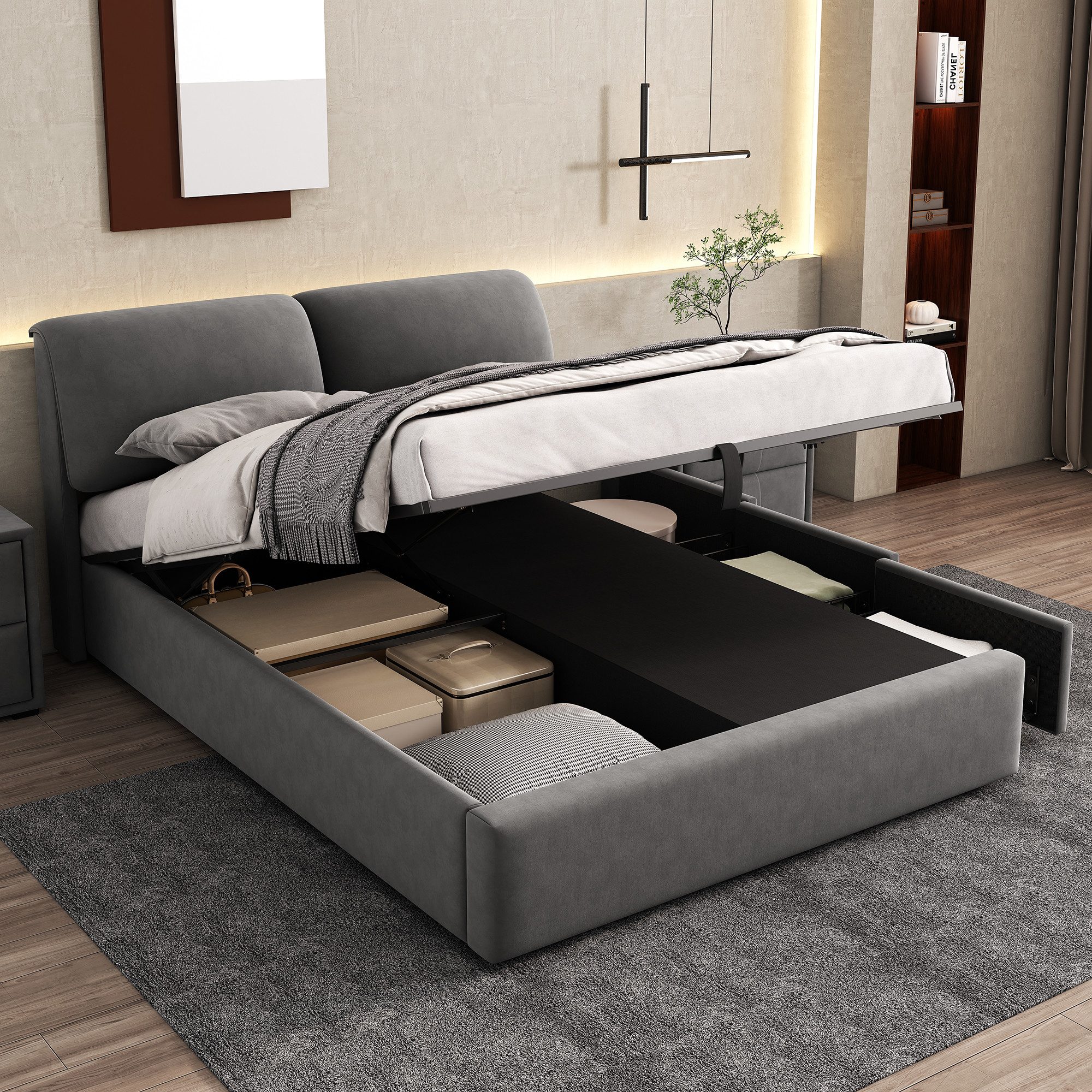 STILVORA Polsterbett 140×200 Bettgestell mit Bettkasten,Jugendbett Doppelbe günstig online kaufen