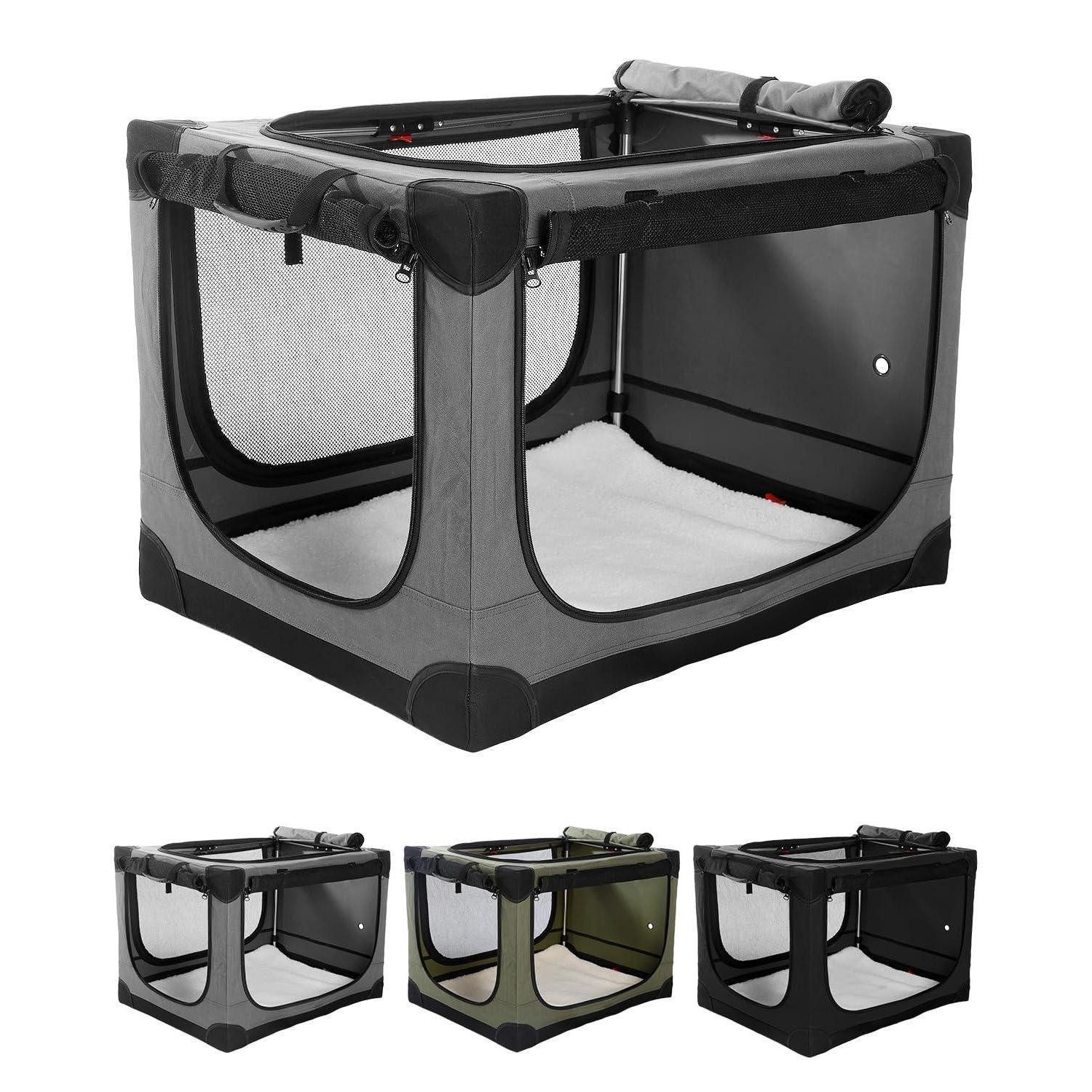 LuxusKollektion Hunde-Transportbox Hundebox faltbar Auto mittlere Hunde Netzfenster 106*78*78cm Grau