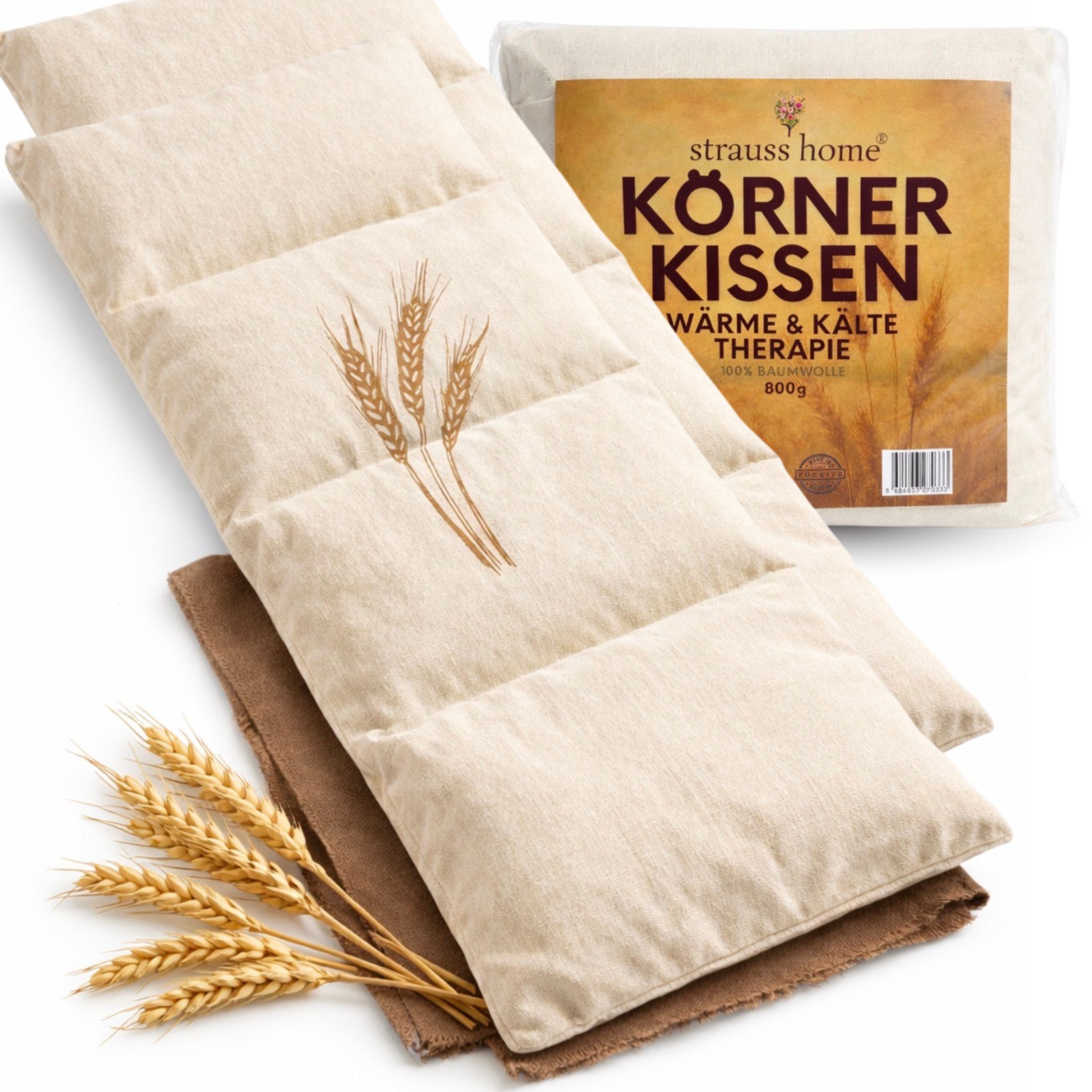 Strauss Home Wärmekissen Körnerkissen Groß– Mikrowellengeeignet natürliche Weizenkörner, (2-tlg), gegen Verspannungen im Nacken uvm. - Abnehmbarer Bezug