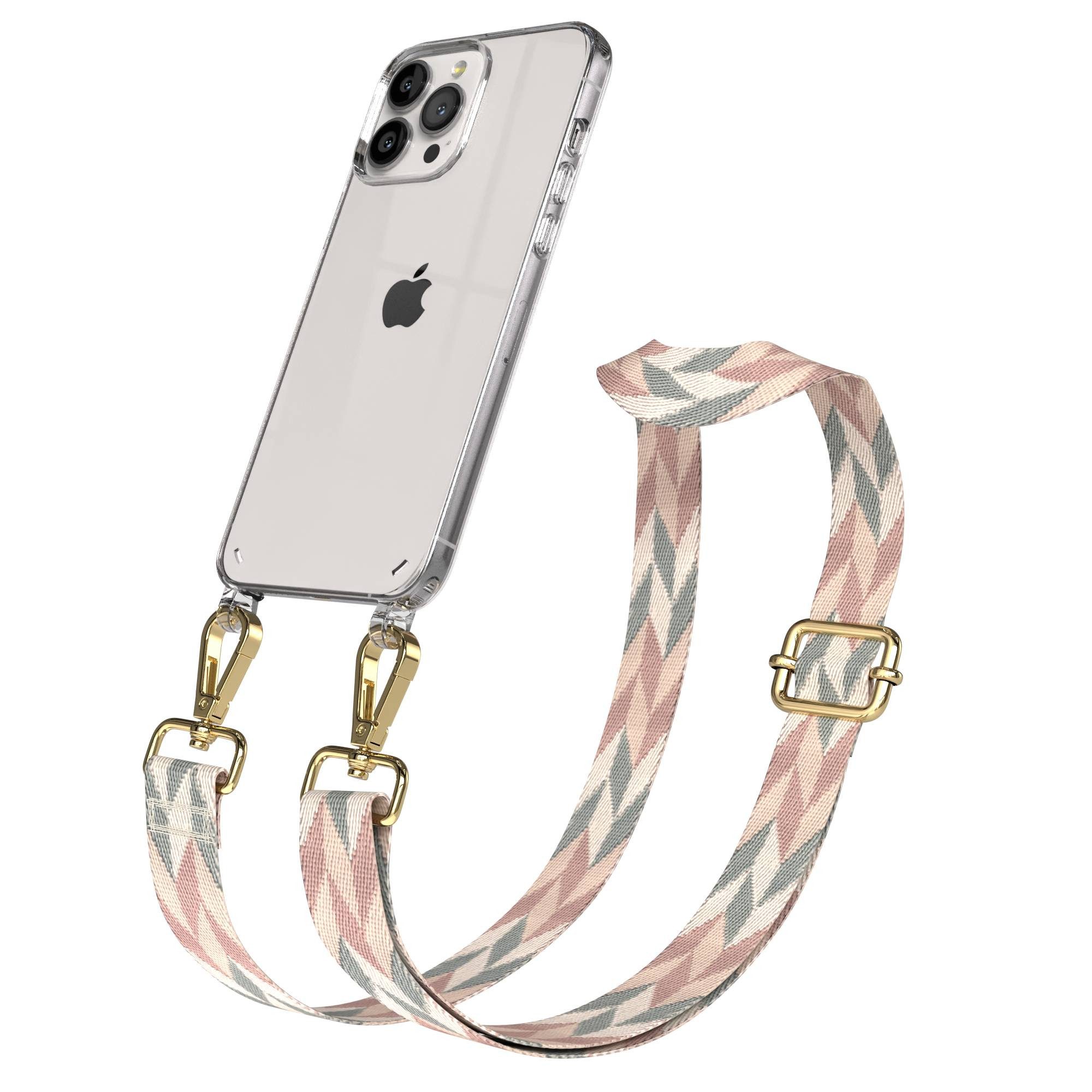 EAZY CASE Handykette Umhängeband für Apple iPhone 13 Pro Max 6,7 Zoll, Handyhülle mit Handyband Mint-Rosa Mix Crossbody