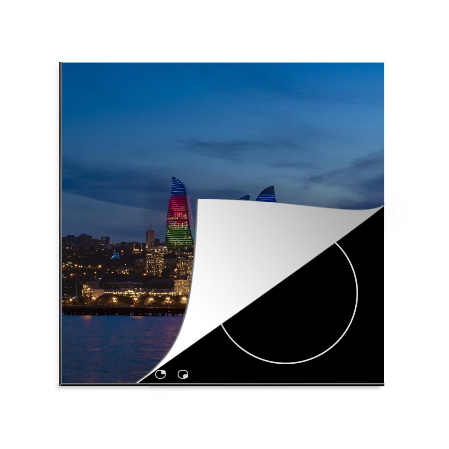 MuchoWow Herdblende-/Abdeckplatte Aserbaidschan - Architektur - Baku, Vinyl, (1 tlg), 78x78 cm, Ceranfeldabdeckung, Arbeitsplatte für küche | Herdabdeckplatten