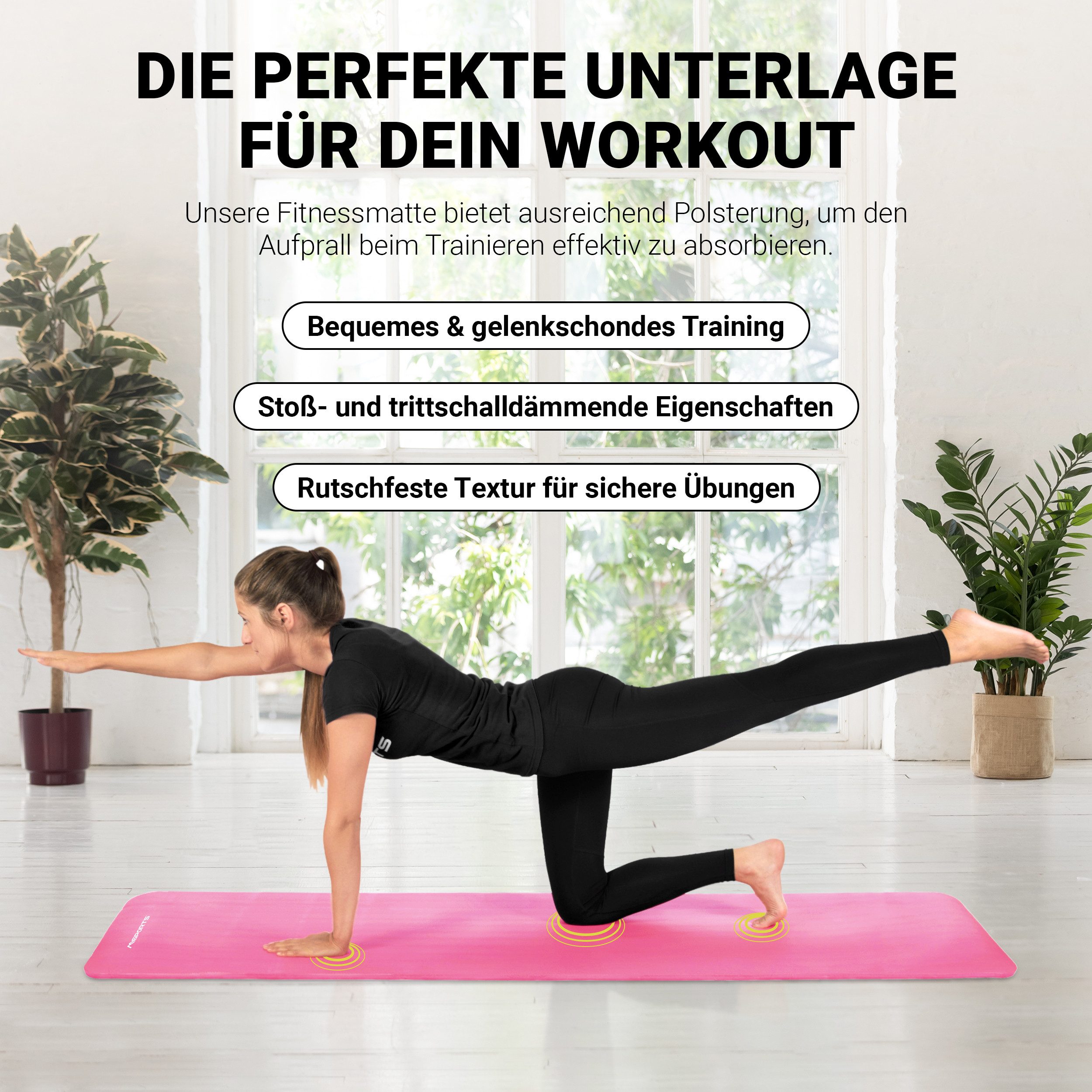 MSports® Gymnastikmatte Yogamatte inkl. Tragegurt + Poster + Workout App