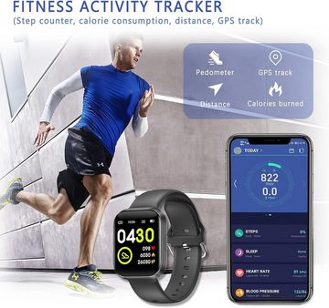 MICGIGI Smartwatch (1,54 Zoll, Android iOS), Herren damen uhr wasserdicht ip68 fitness tracker mit 20 sportmodi