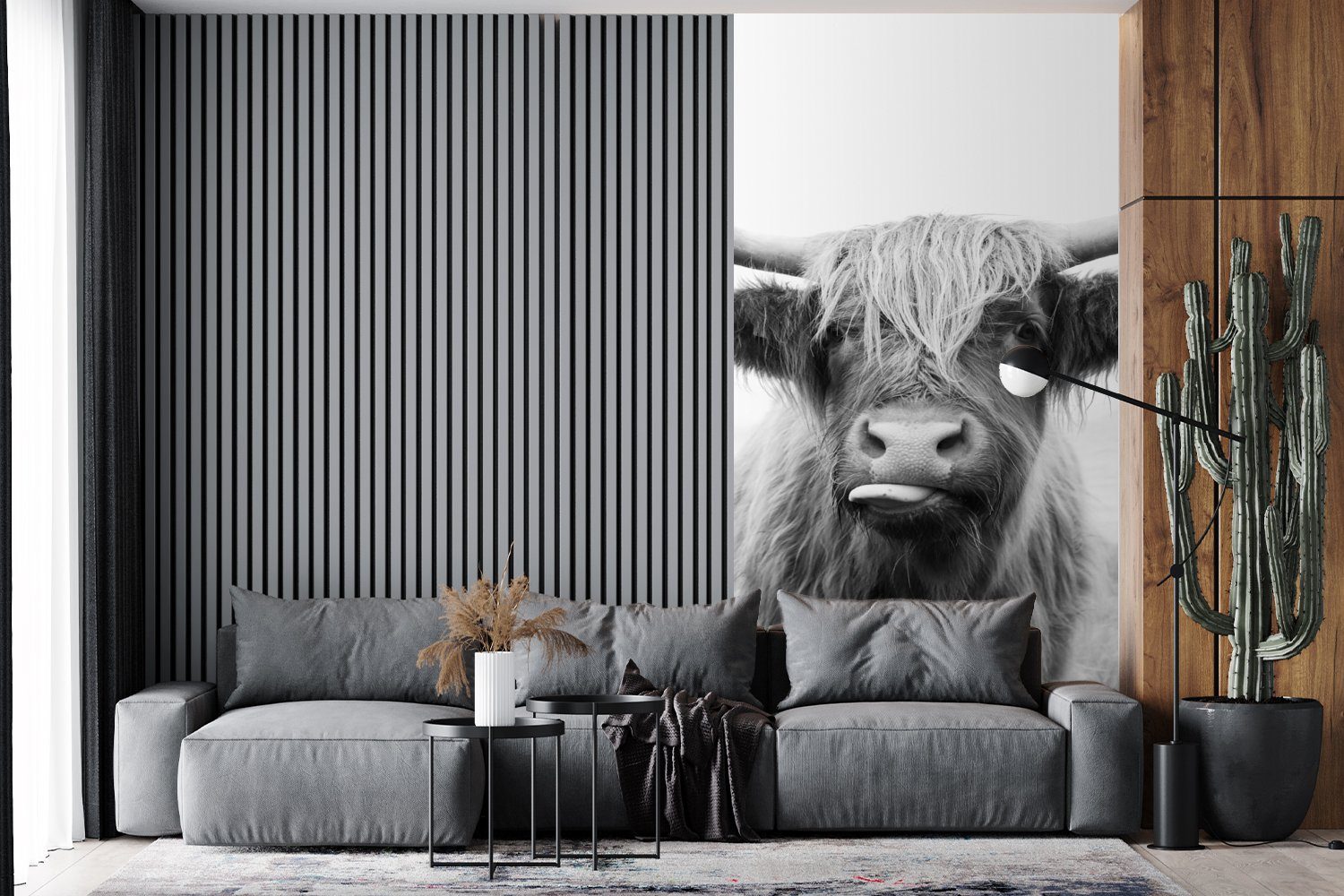 Tiere Küche, Weiß, Schwarz Schottischer - Fototapete Schlafzimmer - Kuh St), für Wohnzimmer Vliestapete - bedruckt, Fototapete Highlander - Matt, MuchoWow (2
