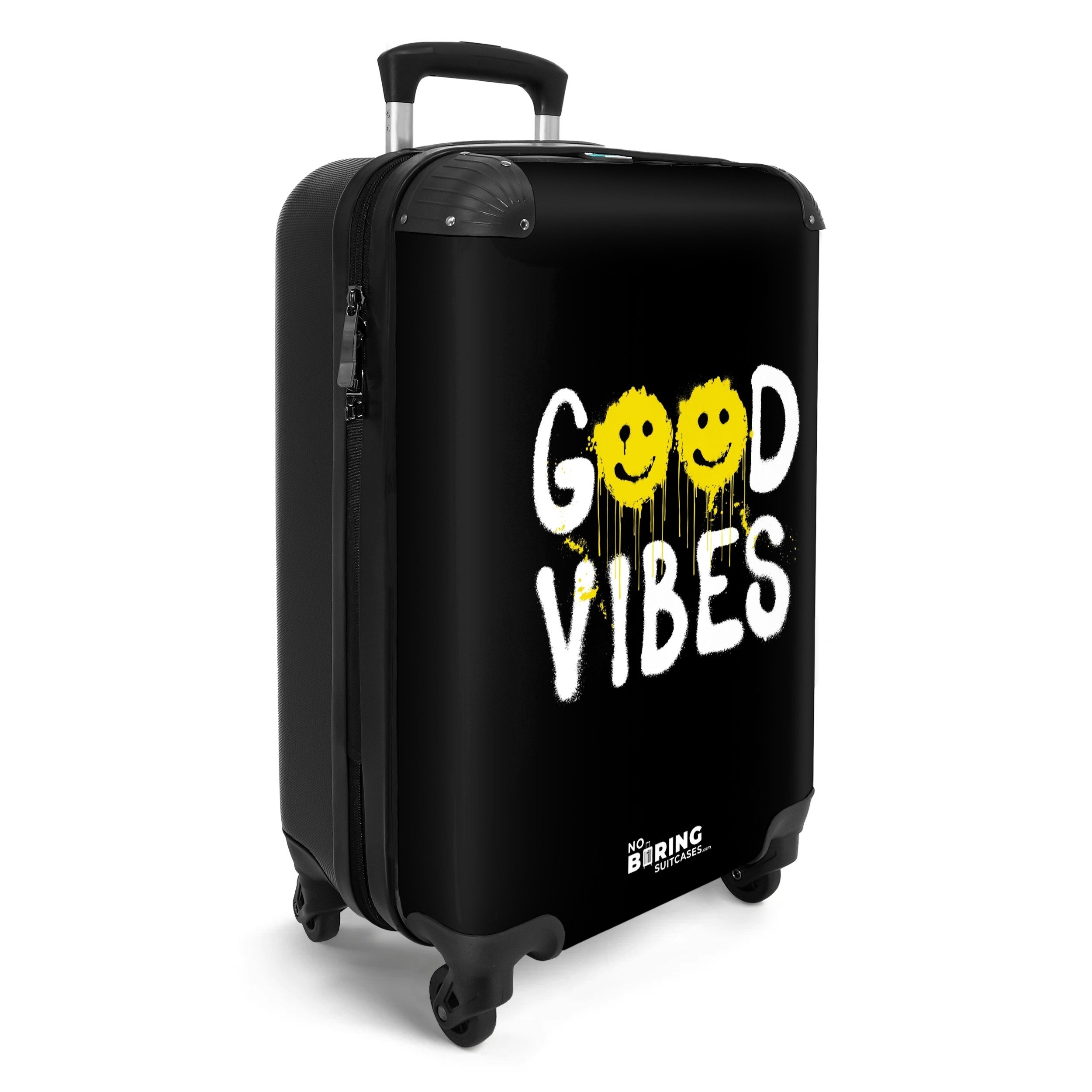 NoBoringSuitcases.com© Hartschalen-Trolley Zitat "Good Vibes" als günstig online kaufen