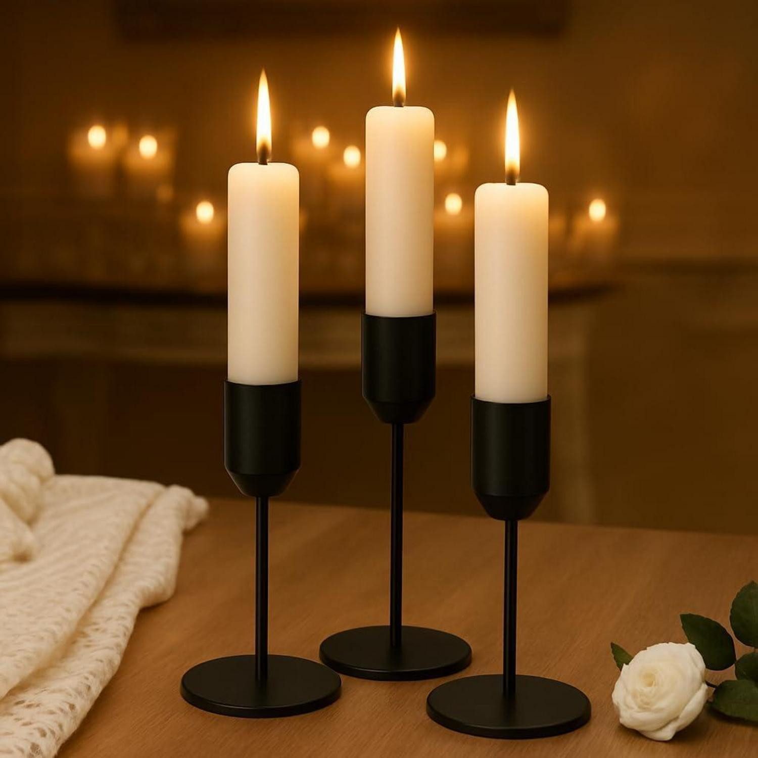 LuxusKollektion Kerzenständer Kerzenständer Set 3er Metall Schwarz (3 St)