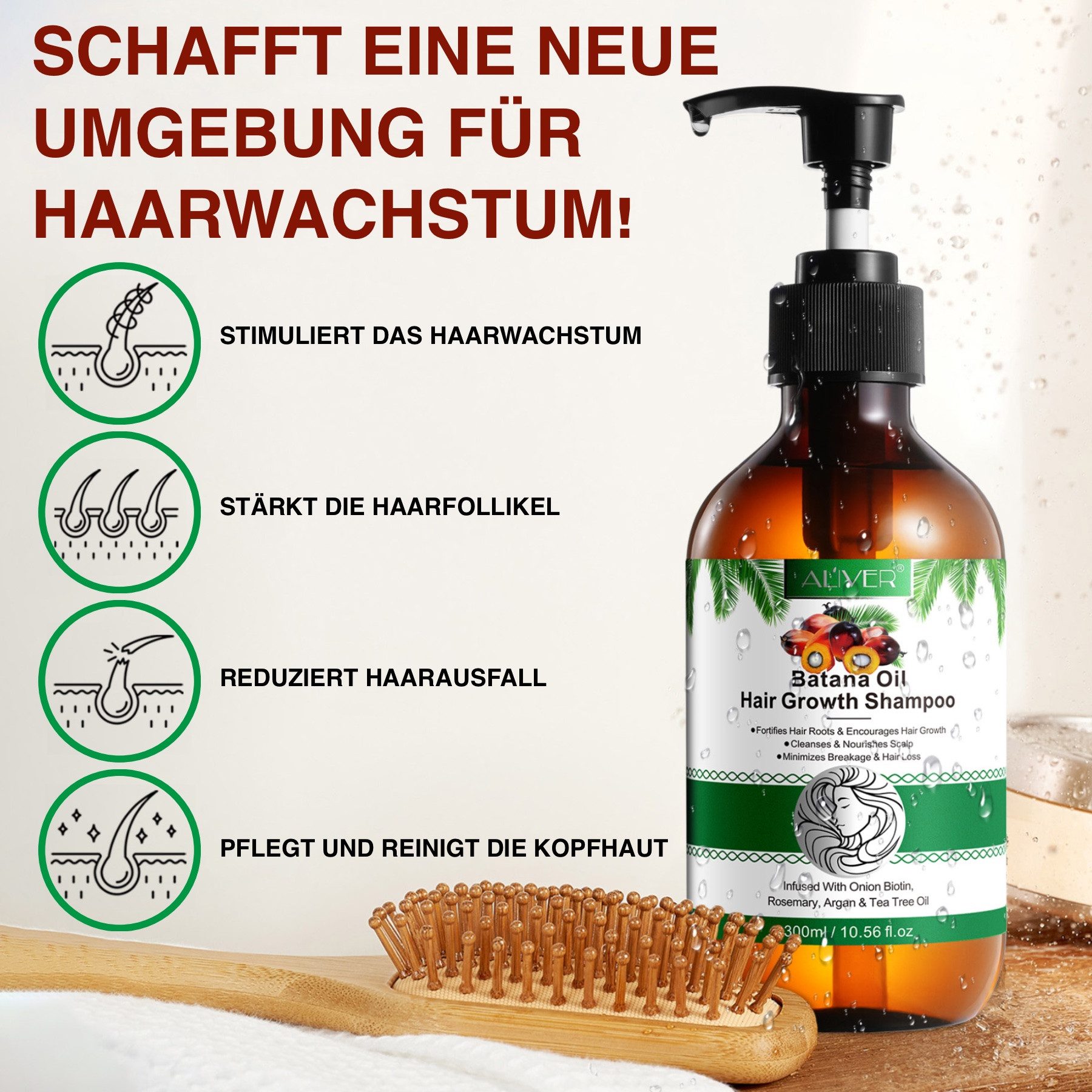 ALIVER Haarshampoo Batana mit Rosmarin Haarwachstum Kopfhaut Pflege anti Haarausfall, 1-tlg., Anti-Frizz, Entwirrend, Feuchtigkeitsspendend