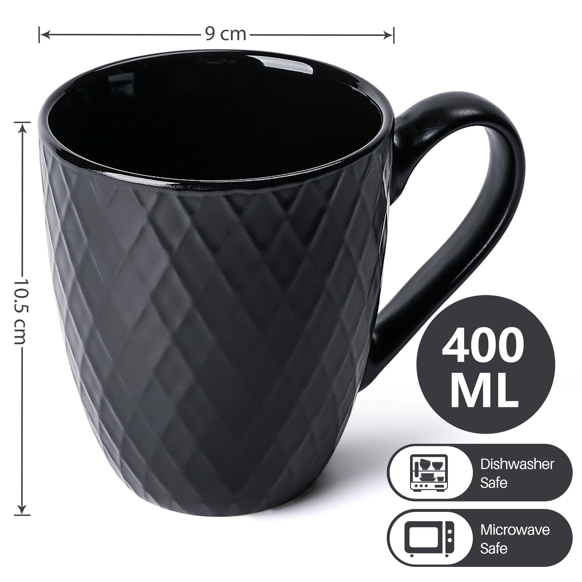 MiaMio Tasse 6 x 400 ml – Kaffeetassen Set / Becher– Moderne Keramik Matt, 6-tlg., Keramik