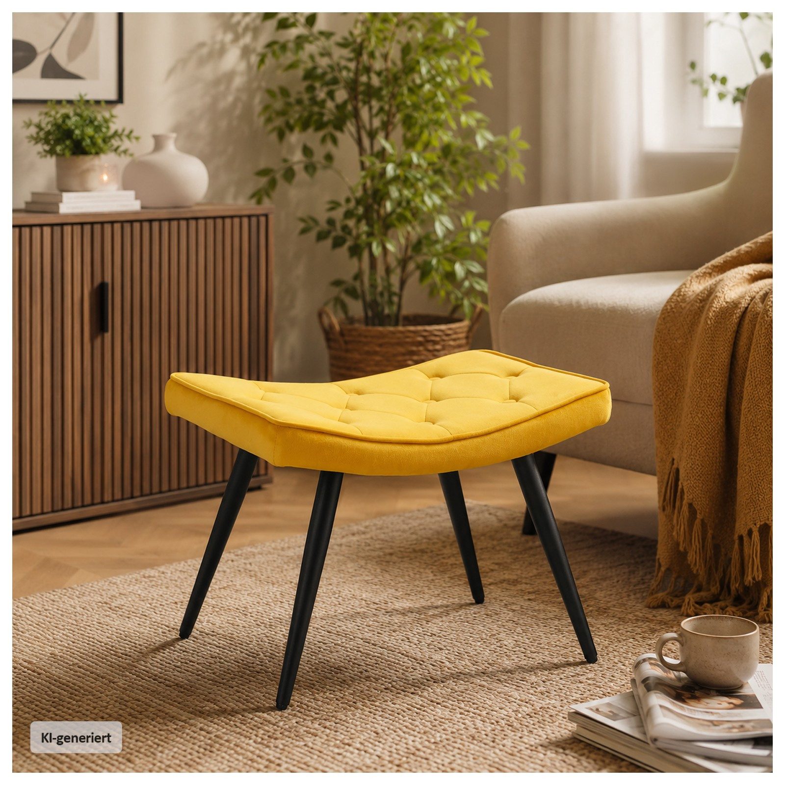 HTI-Living Polsterhocker Hocker Freya Velvet Gelb (1 Stück, 1 St., 1 Hocker), Moderner Polsterhocker mit samtiger Oberfläche Fußablage
