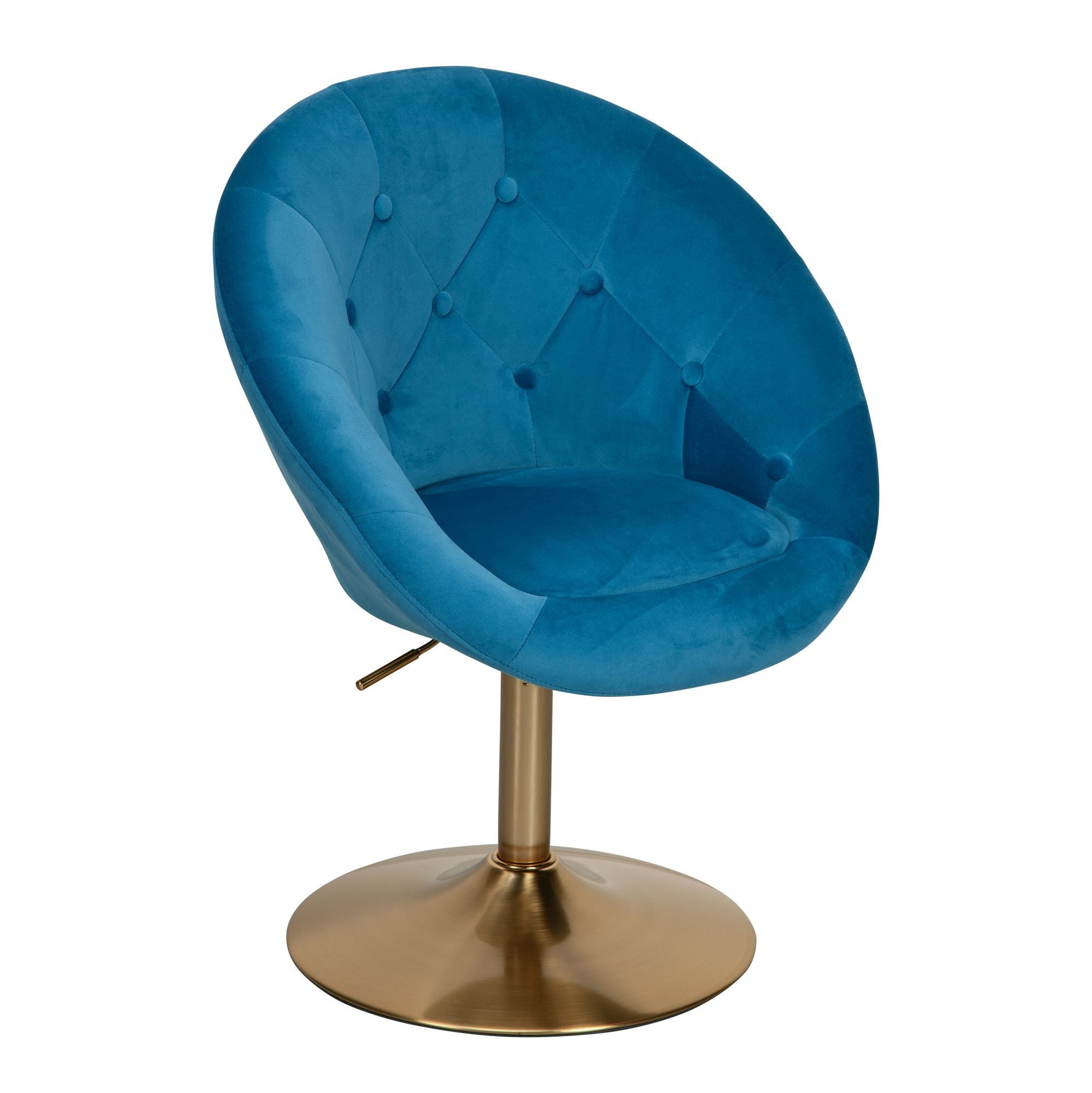 FINEBUY Polsterstuhl FB24204 (Samt Blau / Gold Design Drehstuhl mit Rückenlehne), Clubsessel Lounge, Relaxsessel Loungesessel