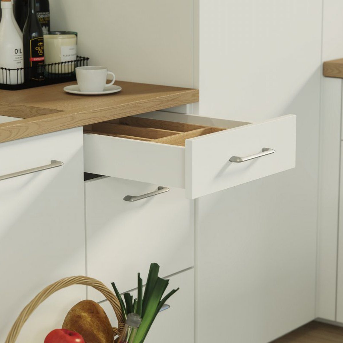 MS Beschläge Teleskopauszug Schubladensystem Weiß Schubkasten-Set Soft Close