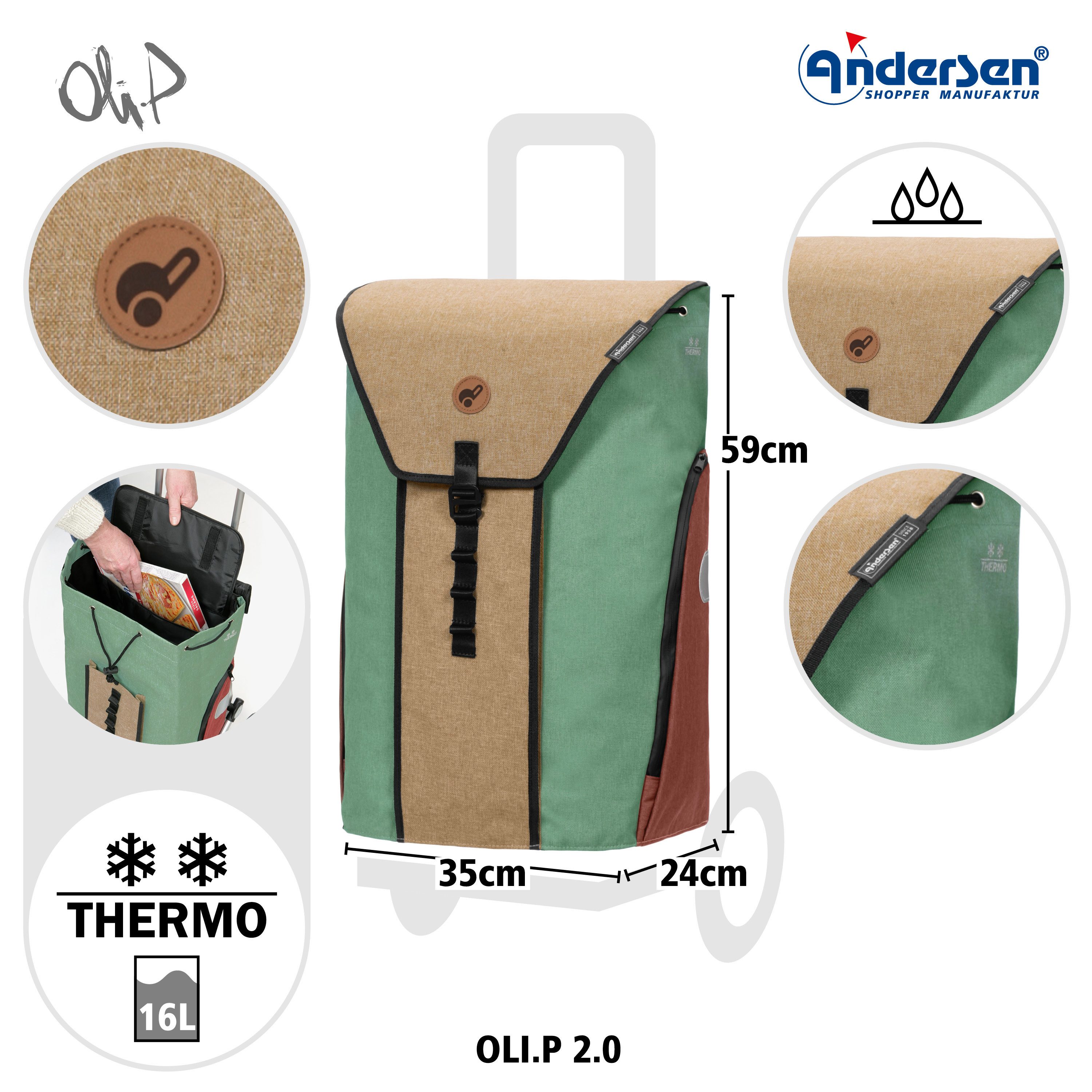 Andersen Einkaufstrolley Royal Shopper Oli.P 2.0 beige, Thermofach 16 Liter, klappbar, belastbar bis 50kg, wasserabweisend