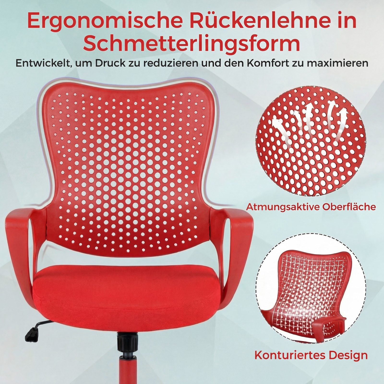 COSTWAY Drehstuhl, Bürostuhl ergonomisch mit atmungsaktive Mesh-Rückenlehne