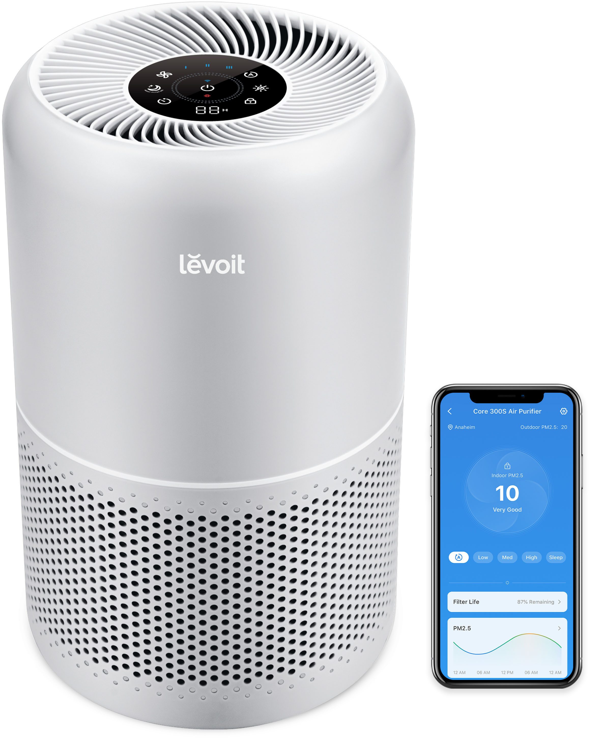 Levoit Luftreiniger Core 300S Pro Smart Air Purifier, für 50 m² Räume, 3-Stufen-HEPA-Filtersystem, leiser Reiniger für Всеrgiker