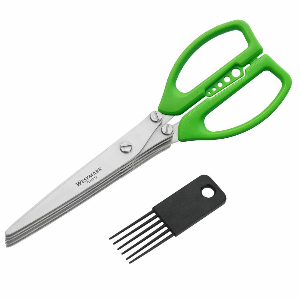 Kräuterschere mit Reinigungskamm und Abstreiflöchern, für Rechts- und Linkshänder