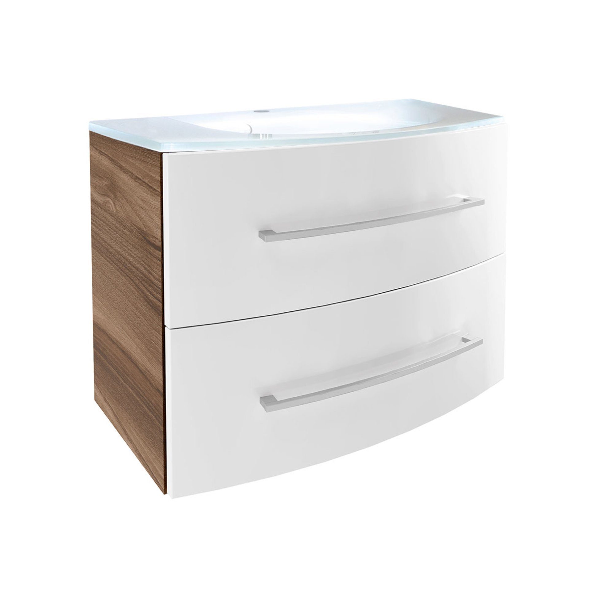 FACKELMANN Badmöbel-Set VERONA Badmöbel Set 2-teilig 80 cm breit, Braun/Weiß Hochglanz, Glas