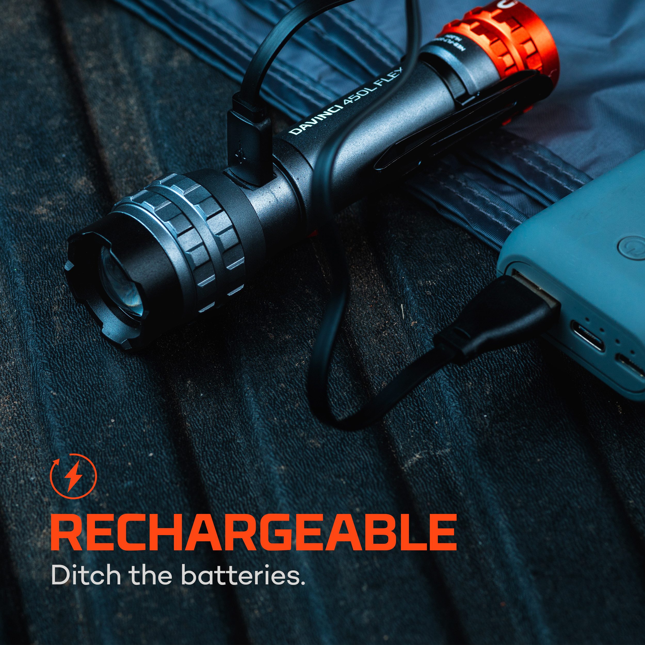 NEBO LED Taschenlampe Nebo DAVINCI™ 450L FLEX (Set, 2-St., Taschenlampe inkl. Ladekabel), Flexibel mit Akku- oder Batteriebetrieb nutzbar