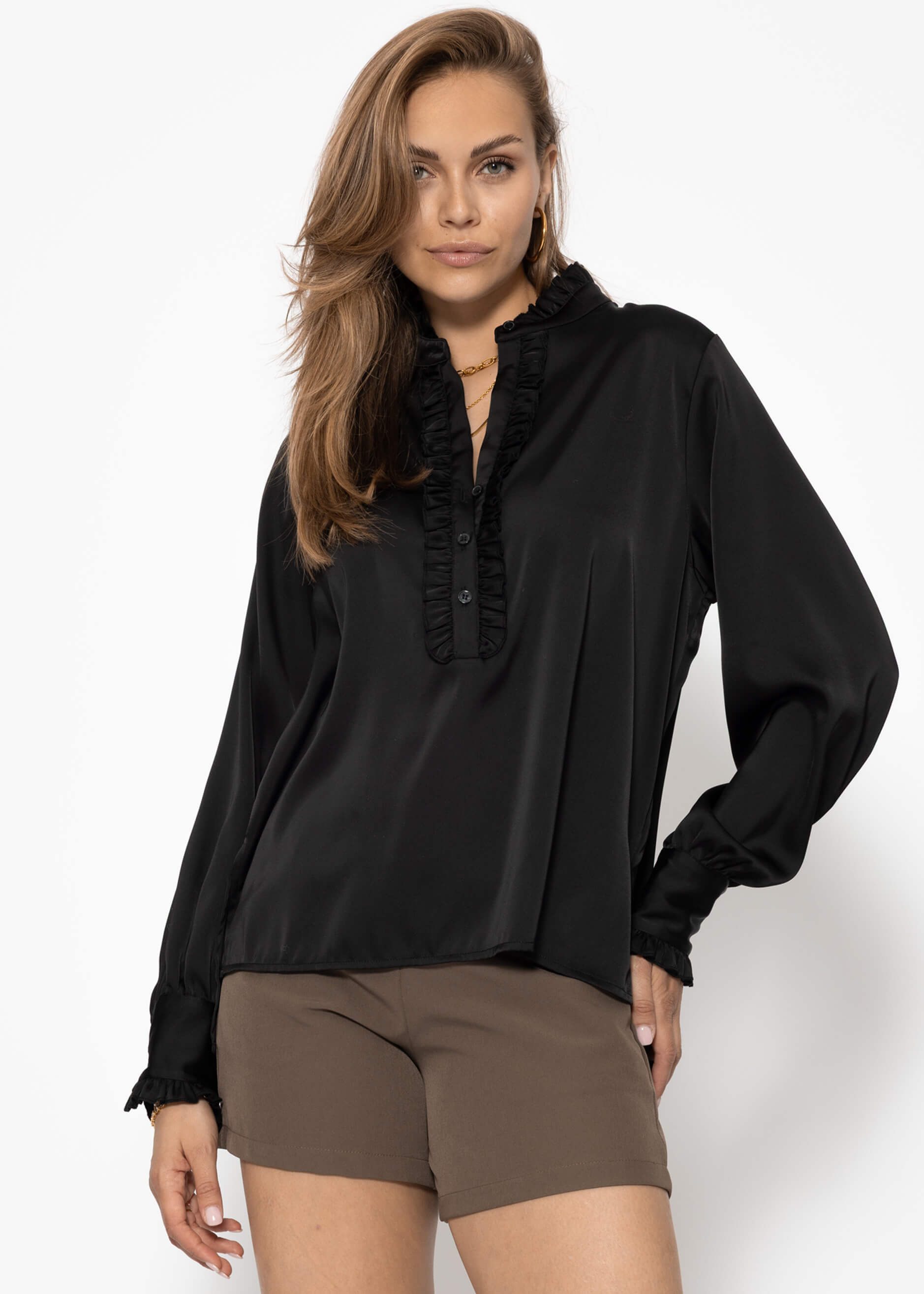 SASSYCLASSY Langarmbluse Rüschenbluse Damen Satin mit günstig online kaufen