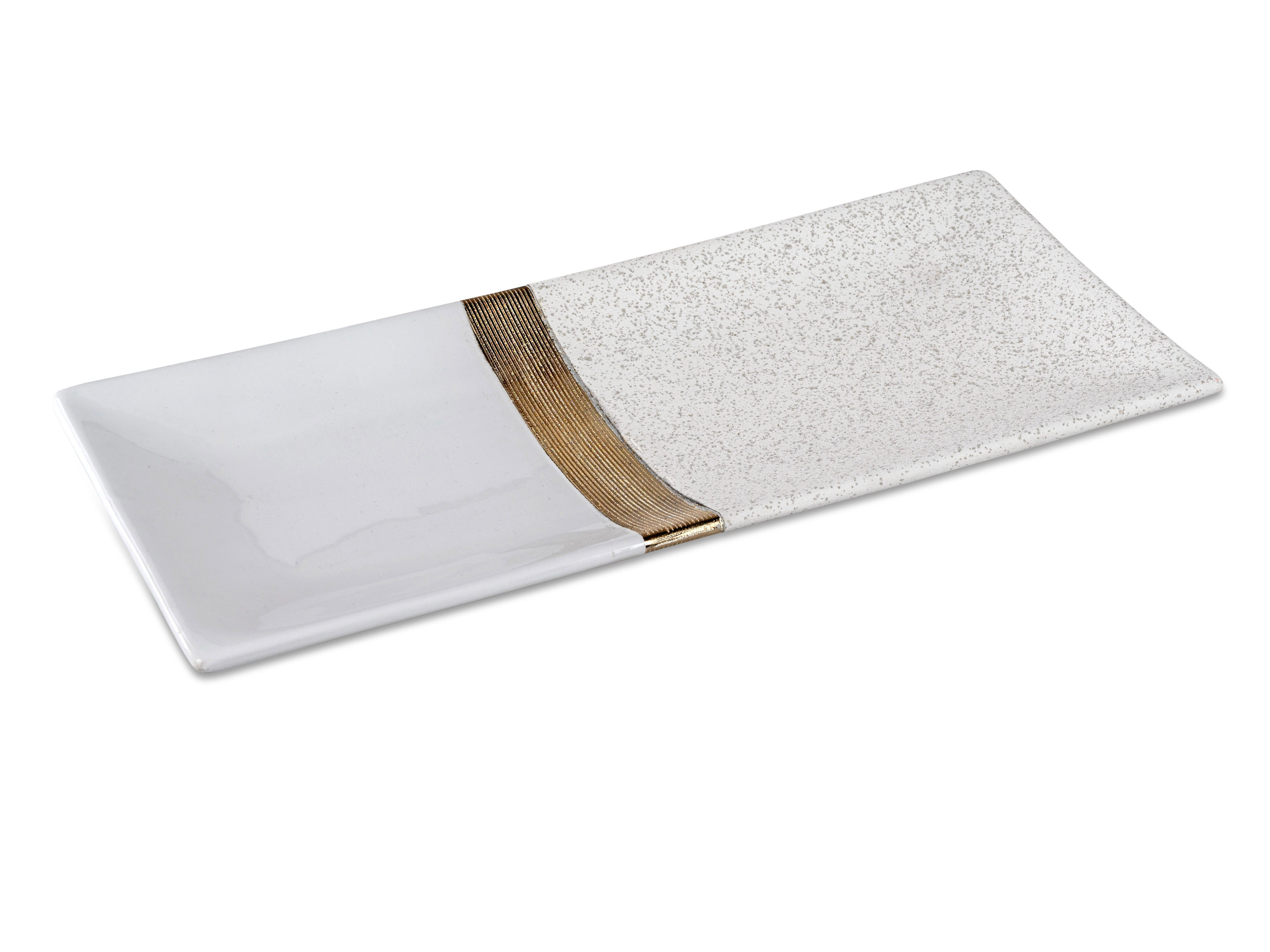 formano Dekoschale Deko Schale Keramik weiß gold 40x17 cm Servierschale