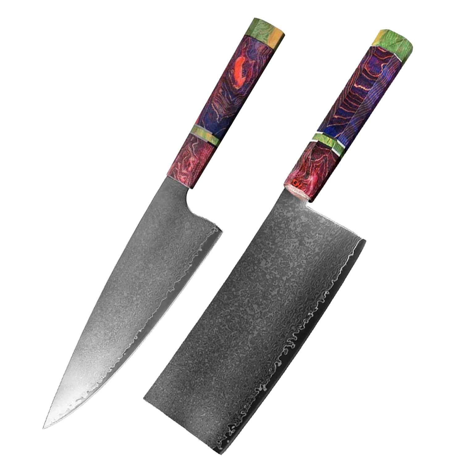 Muxel Kochmesser Messer SET Damastmesser, das Koch und Hackmesser