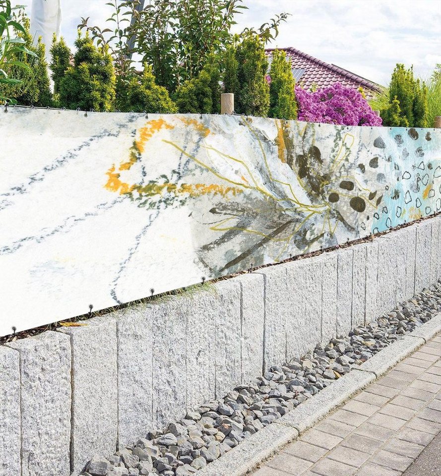 Thumbnail - MyMaxxi Sichtschutzzaunmatten Zaunbanner Pinselmalerei gelb blau Sichtschutz Garten Zaun