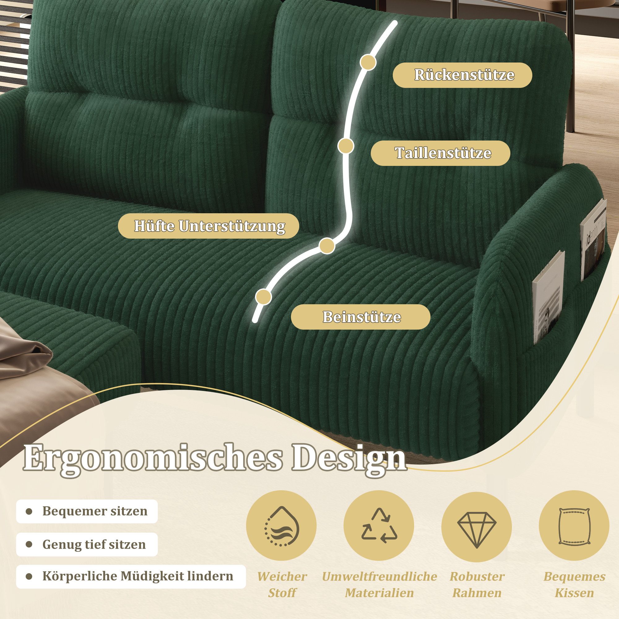 STILVORA Wohnzimmer-Set Cord 3er-Set Loungesofa Sitzgruppe,Hocker&2er-Sofa günstig online kaufen