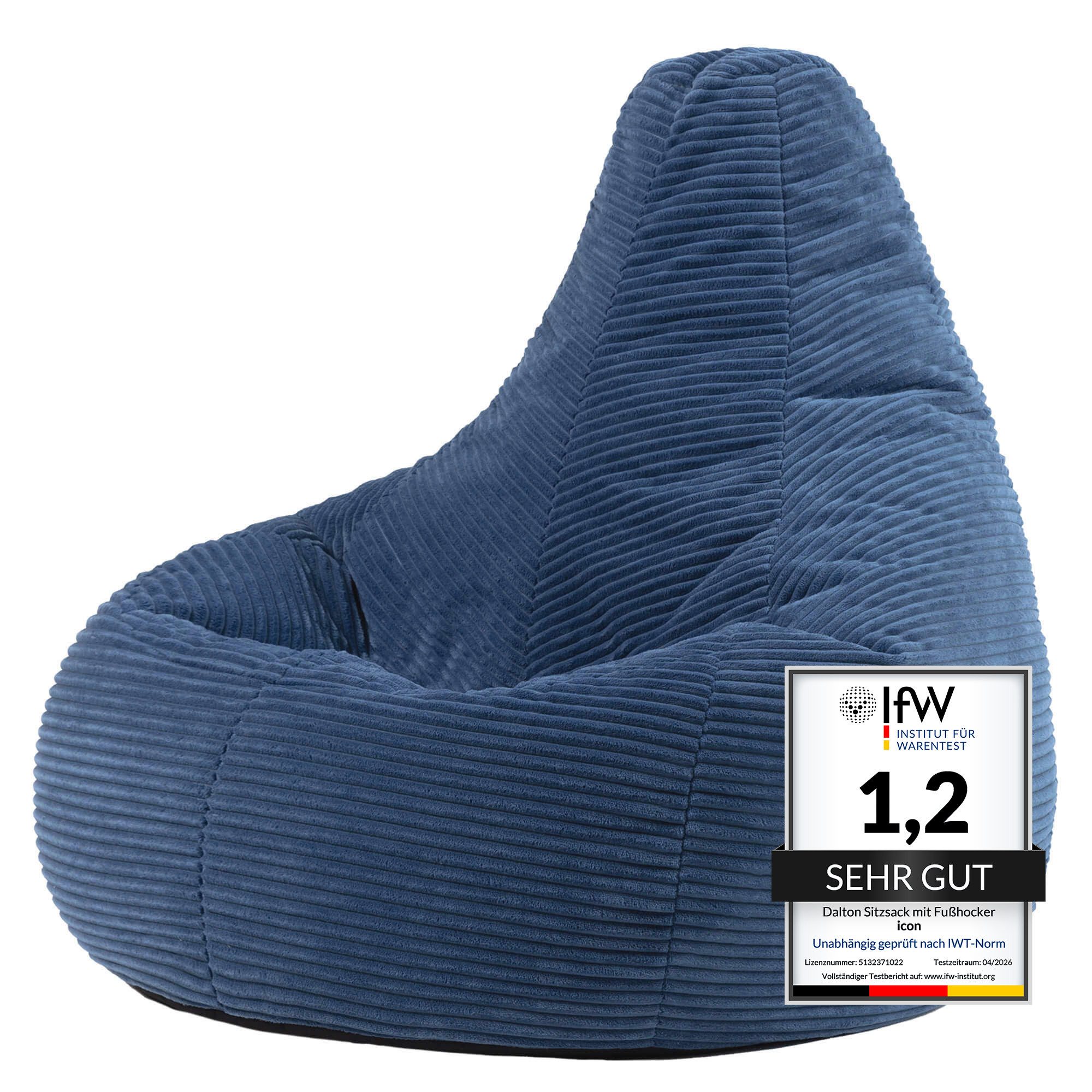 icon Sessel mit Rückenlehne aus Cord „Dalton“, Sitzsack XXL, Gaming Sitzsack, Made in Germany, Erwachsene & Kinder