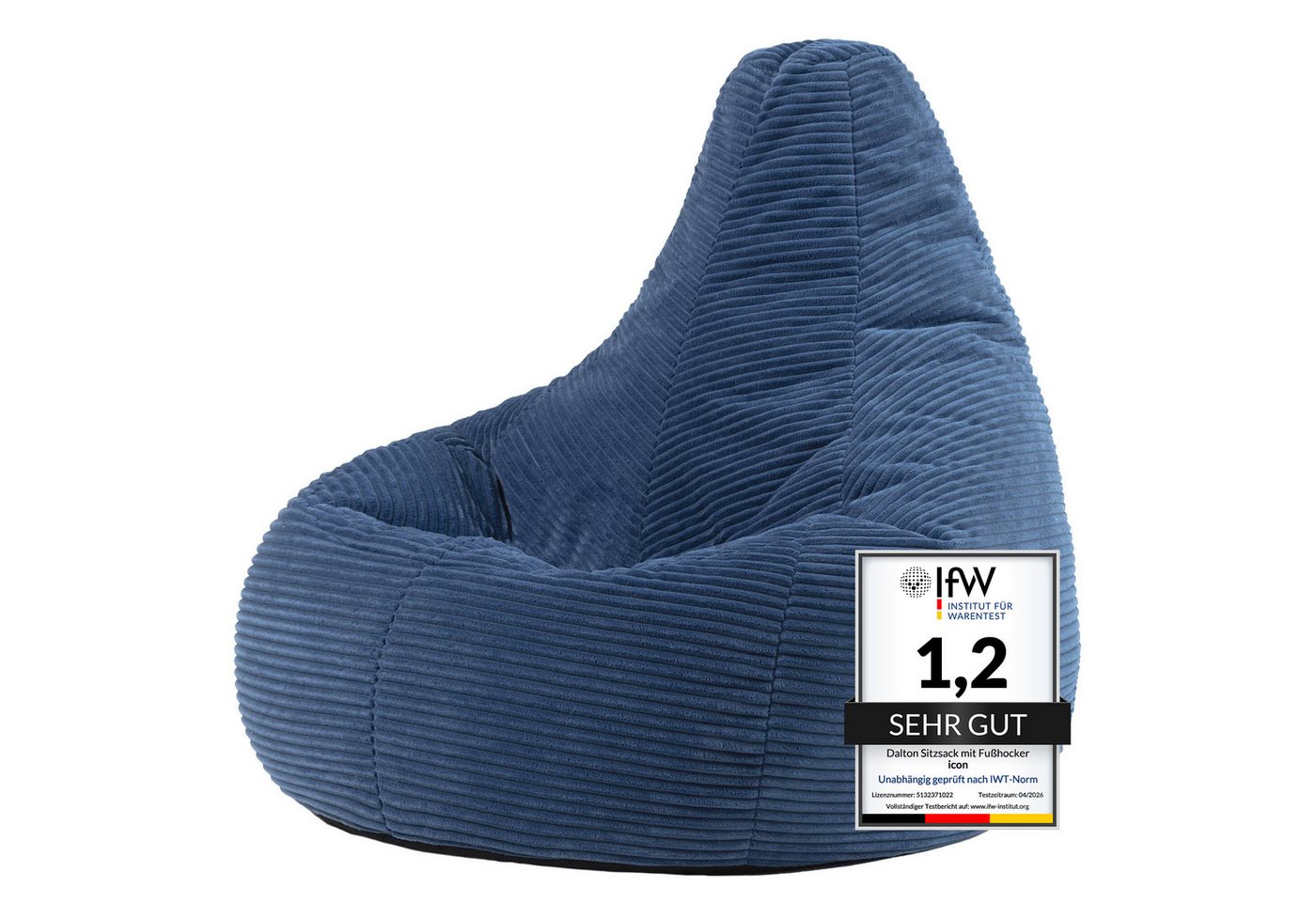 icon Sitzsack Sessel mit Rückenlehne aus Cord „Dalton“, Sitzsack XXL, Gaming Sitzsack, Made in Germany, Erwachsene & Kinder