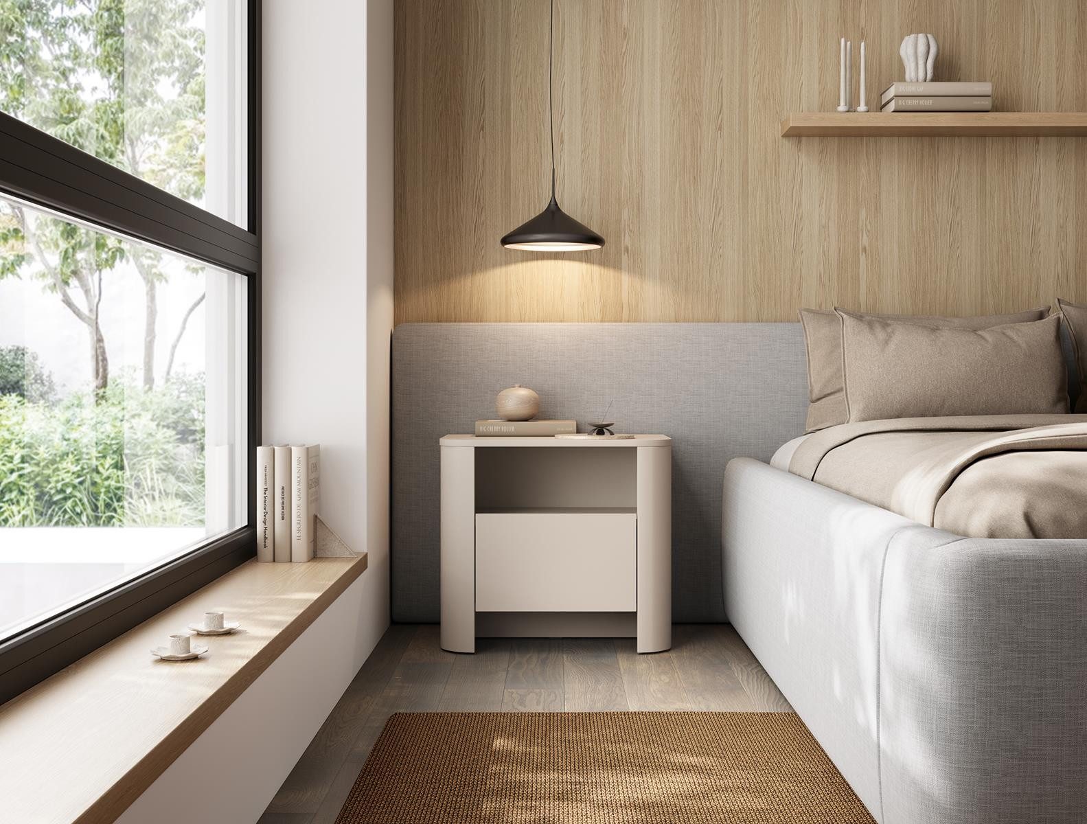 Compleo Nachttisch mit Schublade BORS, Nachtschrank, abgerundetes Design günstig online kaufen