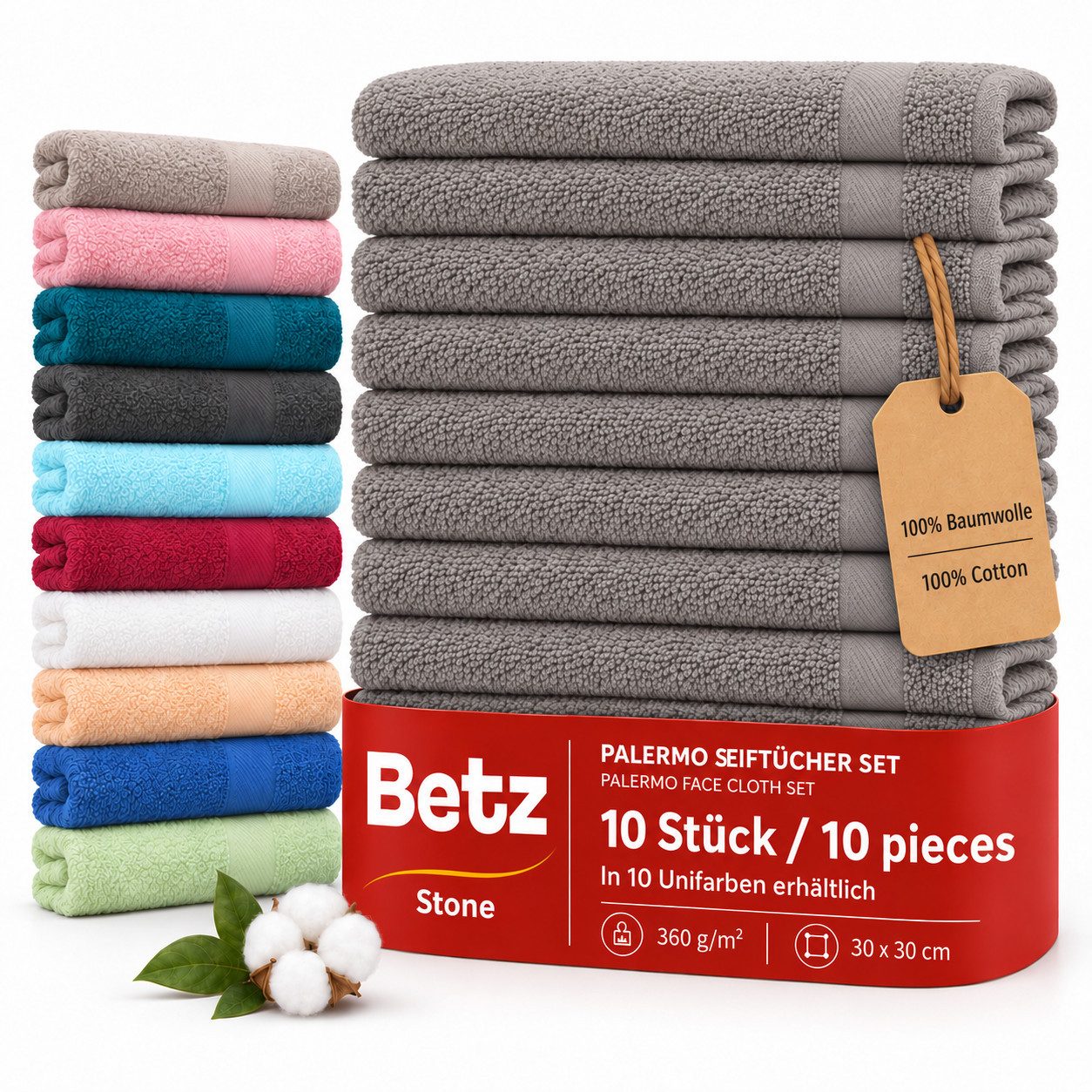 Betz Seiftuch 10 Stück Seiftücher Seiflappen Set Palermo Größe 30x30 cm