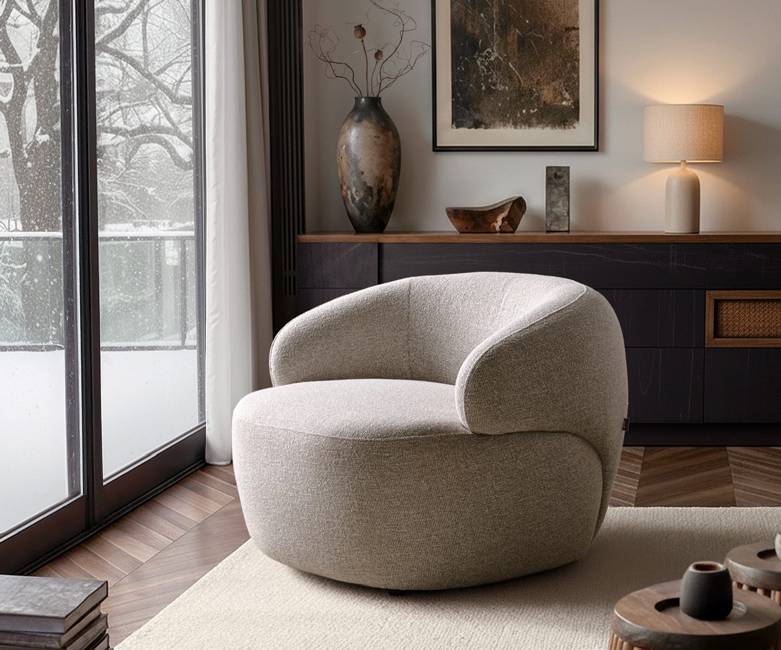DELIFE Cocktailsessel Nova, Webstoff Soft Beige 88x88 cm Loungesessel