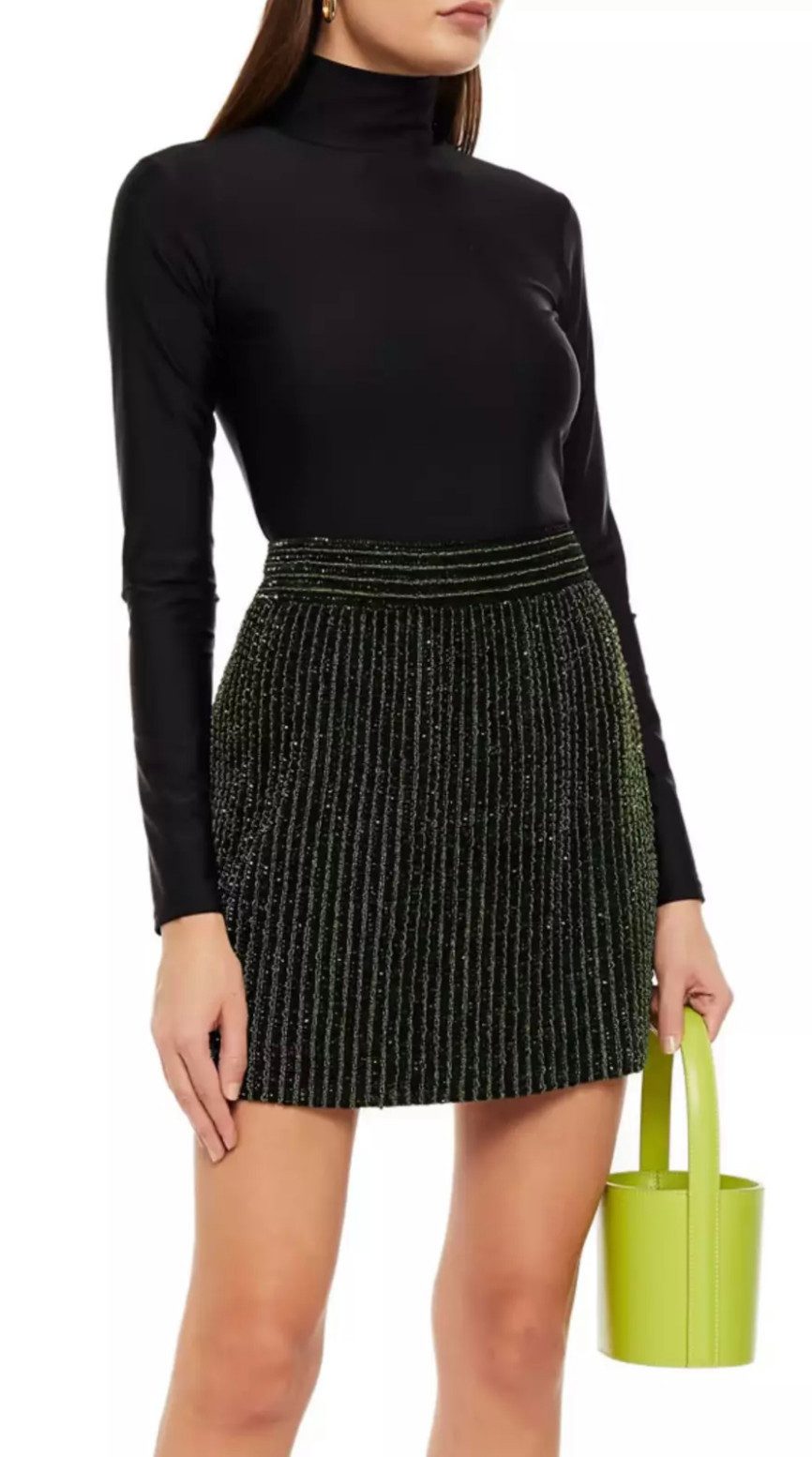 PRADA Minirock Seiden Catwalk Rock Seidenorganza-Perlen-verzierter Perlen, Pailletten, höchster Handwerkskunst, gefüttert