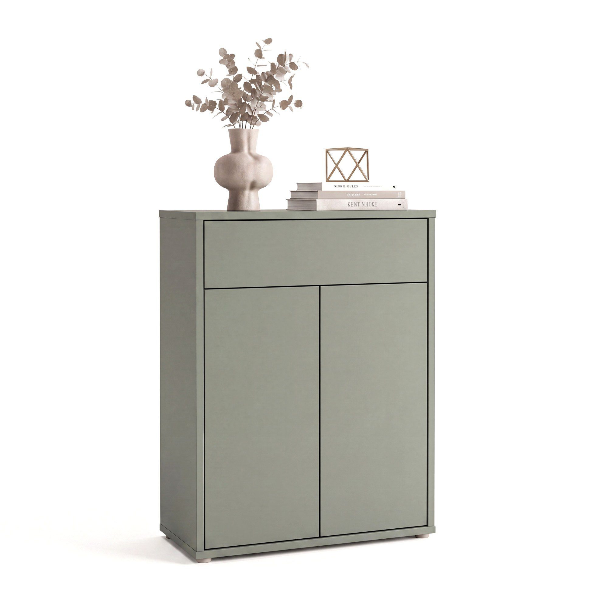 Newroom Schuhschrank Salbei 75 cm grifflos mit Schublade und 2 Türen für Flur und Diele