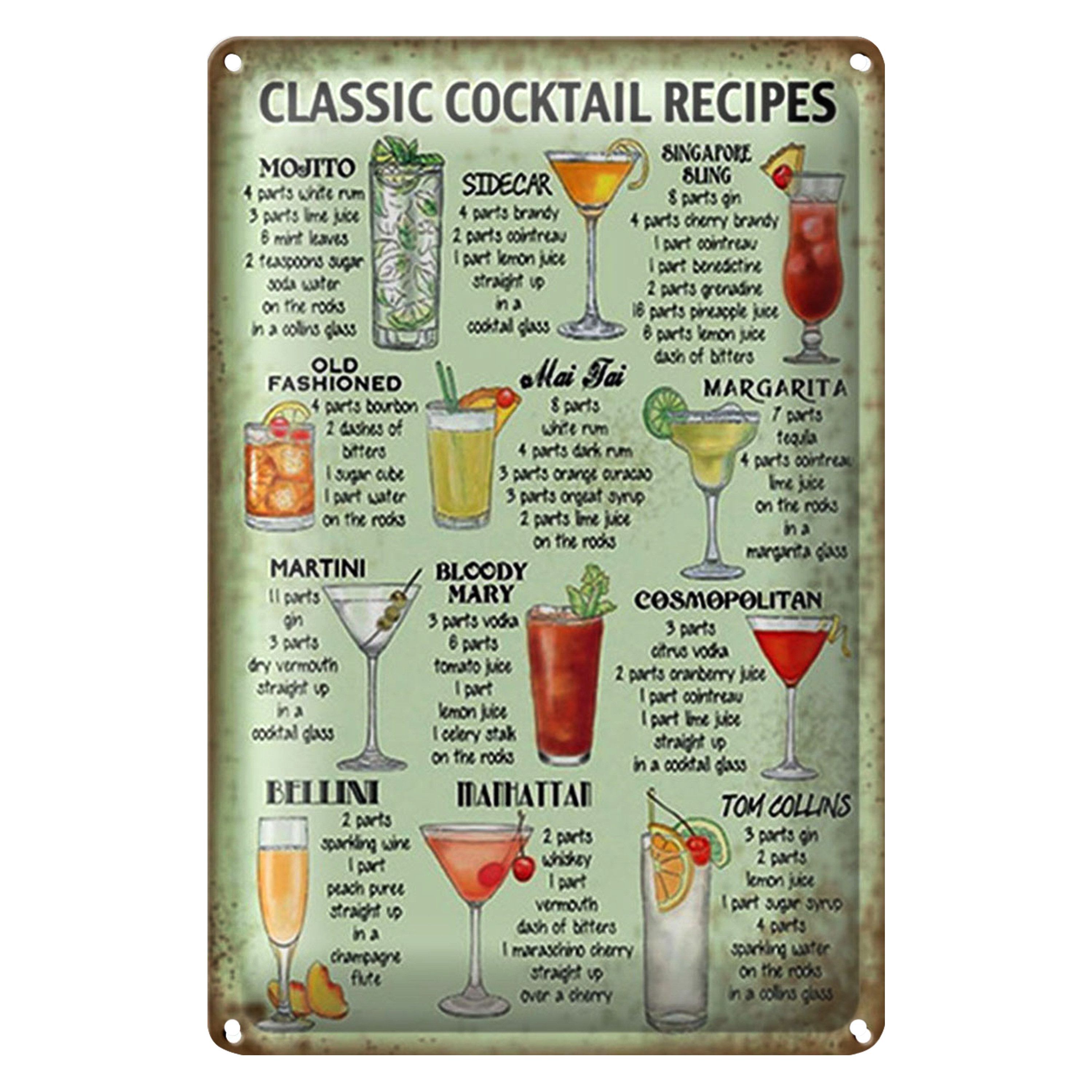 Roomando Metallschild Blechschild Rezept 20x30cm classic Cocktails Recipes Mojito