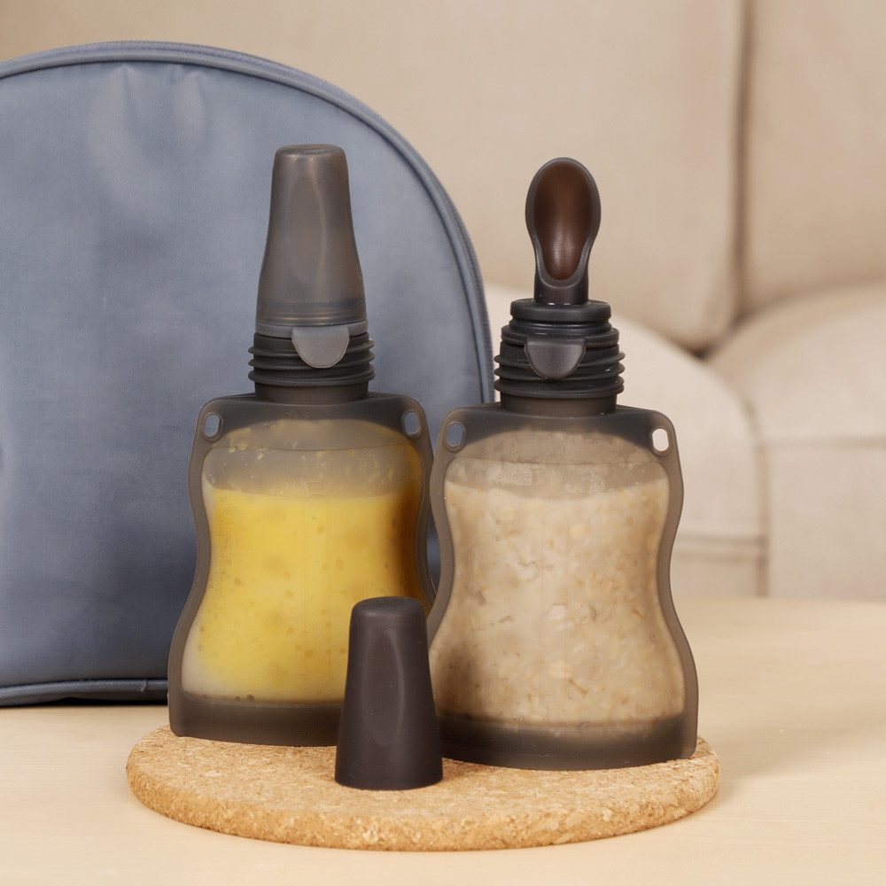 Haakaa Trinkflasche Quetschie mit Löffelaufsatz, wiederverwendbar, selbstbefüllen, Frei von BPA, PVC und Phthalaten