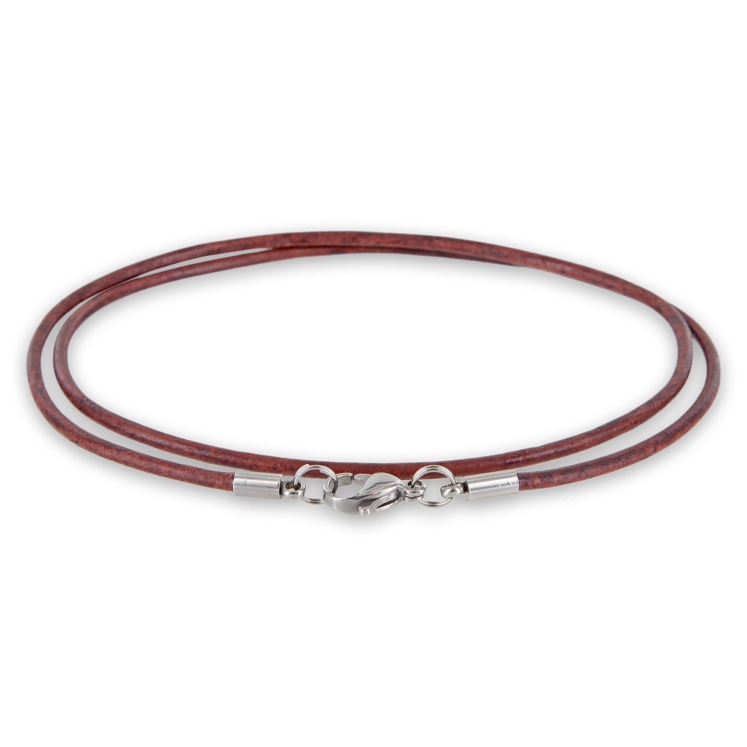 AURORIS Lederband Echtleder Kette 2 mm mit Karabinerverschluss aus Edelstahl Farbe / Länge wählbar Made in Germany mehr
