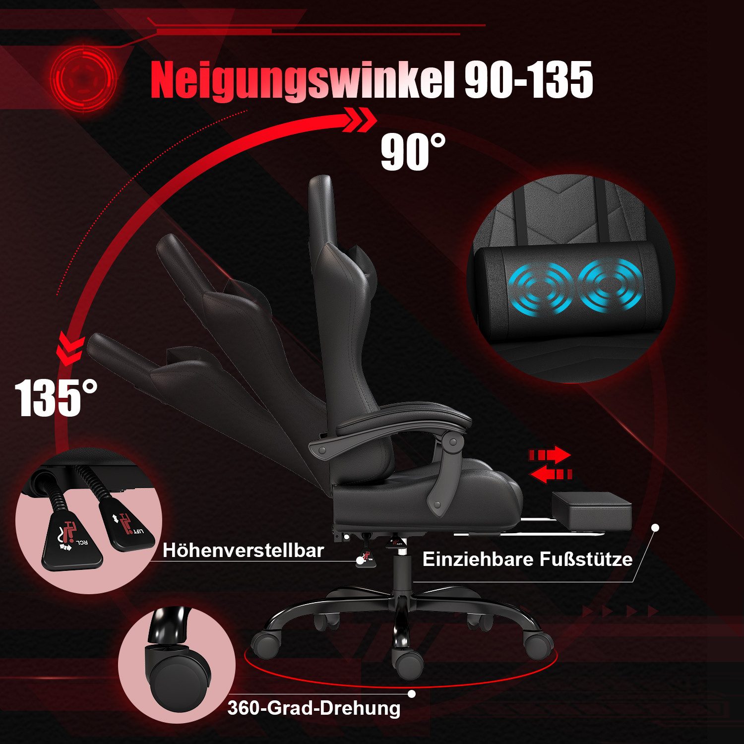 HOMALL Gaming-Stuhl LED Massage Bürostuhl mit günstig online kaufen