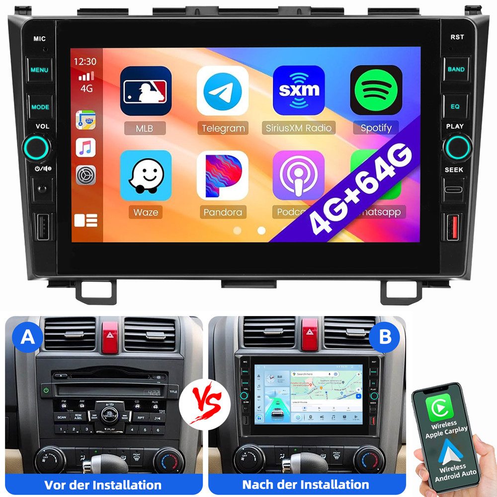 ESSGOO Für Honda CRV CR-V 2007-2011 Navi Carplay Android 15 USB Autoradio (RDS, Digitalradio (DAB), FM, AM)