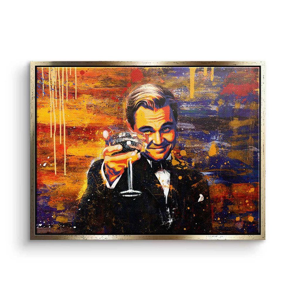 DOTCOMCANVAS® Leinwandbild, Leinwandbild Der schwarzer Rahmen Rahmen DiCaprio große Leonardo Gatsby mit premium