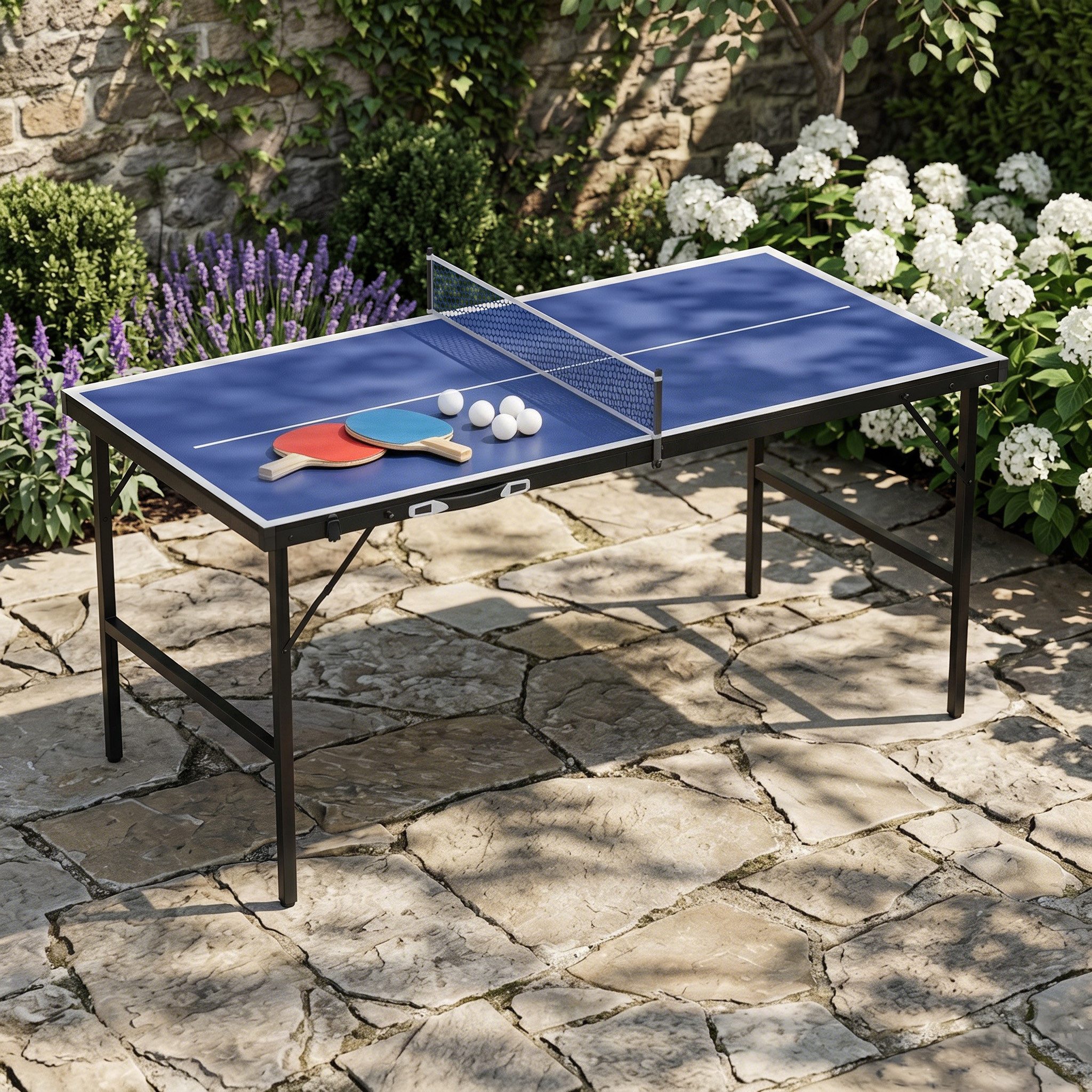 FIVMEN Mini-Tischtennisplatte klappbar im Koffer-Design mit TT-Netz und 2 Schlägern, laminierte MDF-Platte & rostfreier Metallrahmen 152,5 x 76 cm