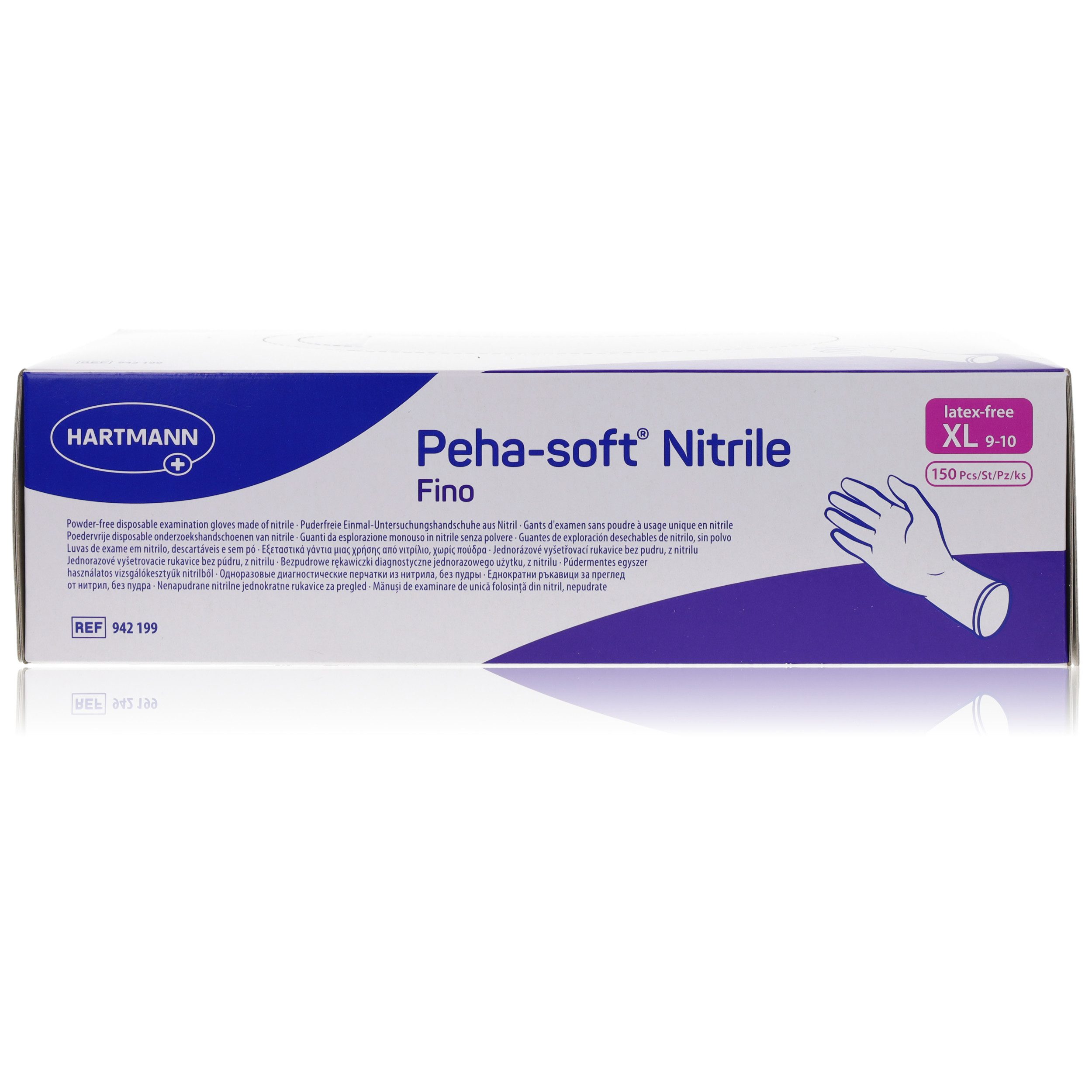 PAUL HARTMANN AG Nitril-Handschuhe Peha-Soft nitrile fino Gr. XL 150Stk (hochelastisch, reißfest, weich, 150-St., praktische Spenderbox) latex- & puderfreie Einmal-Untersuchungs-/ Schutzhandschuhe