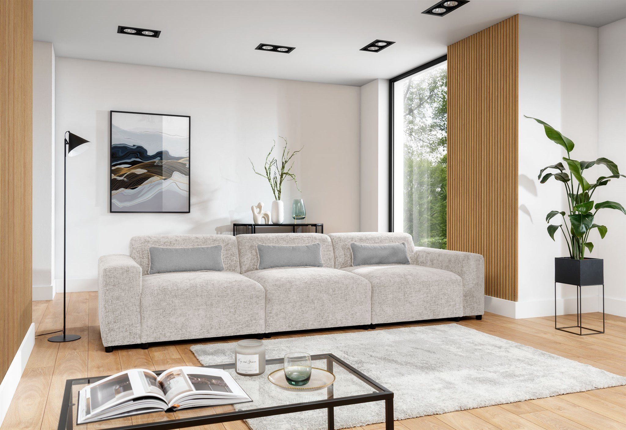 Fun Möbel Big-Sofa Designersofa Sofa ROMY 4-Sitzer in Stoff Enjoy Me, inkl. 3 Zierkissen