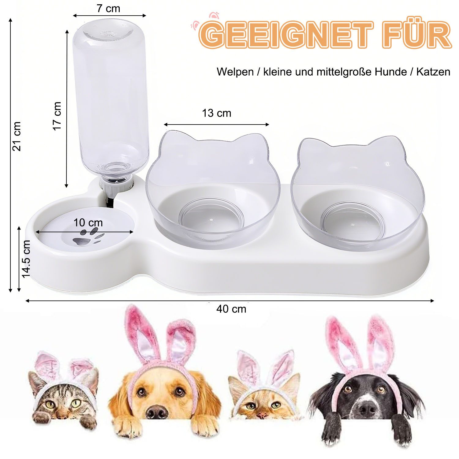 SURFOU Napf-Set 3-in-1 Katze Futternapf und Wassernapf Katzennapf mit Wasserspender, Ständer Erhöhter Futternapf für Katzen Doppelfressnapf Futterschüssel