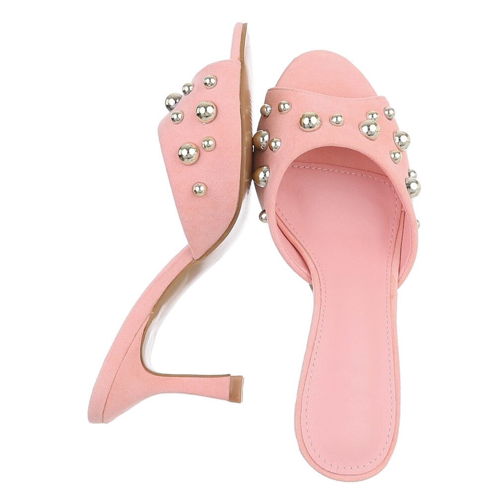 Ital-Design Damen Pantoletten Pumps mit Nieten und Stilettoabsatz Pantolette (91742650) Pfennig-/Stilettoabsatz Sandalen & Sandaletten in Rosa – Bild 2 von 5