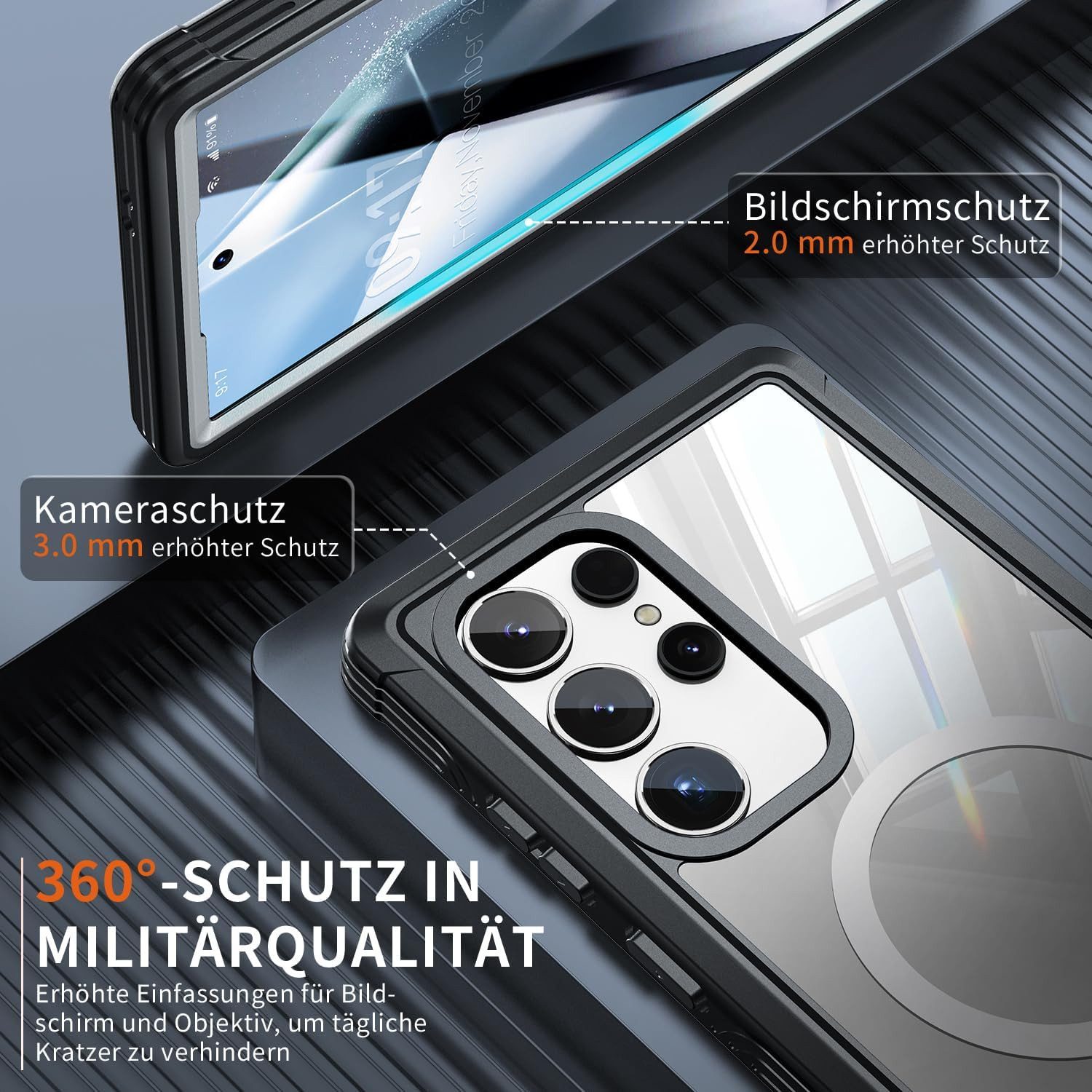 Vivitar Handyhülle Samsung Galaxy S24 Ultra Hülle, 360 Grad Kratzfeste Handyhülle 6,8 Zoll, Eingebauter Displayschutz, Fingerabdruck-Entsperrung, Stoßdämpfend