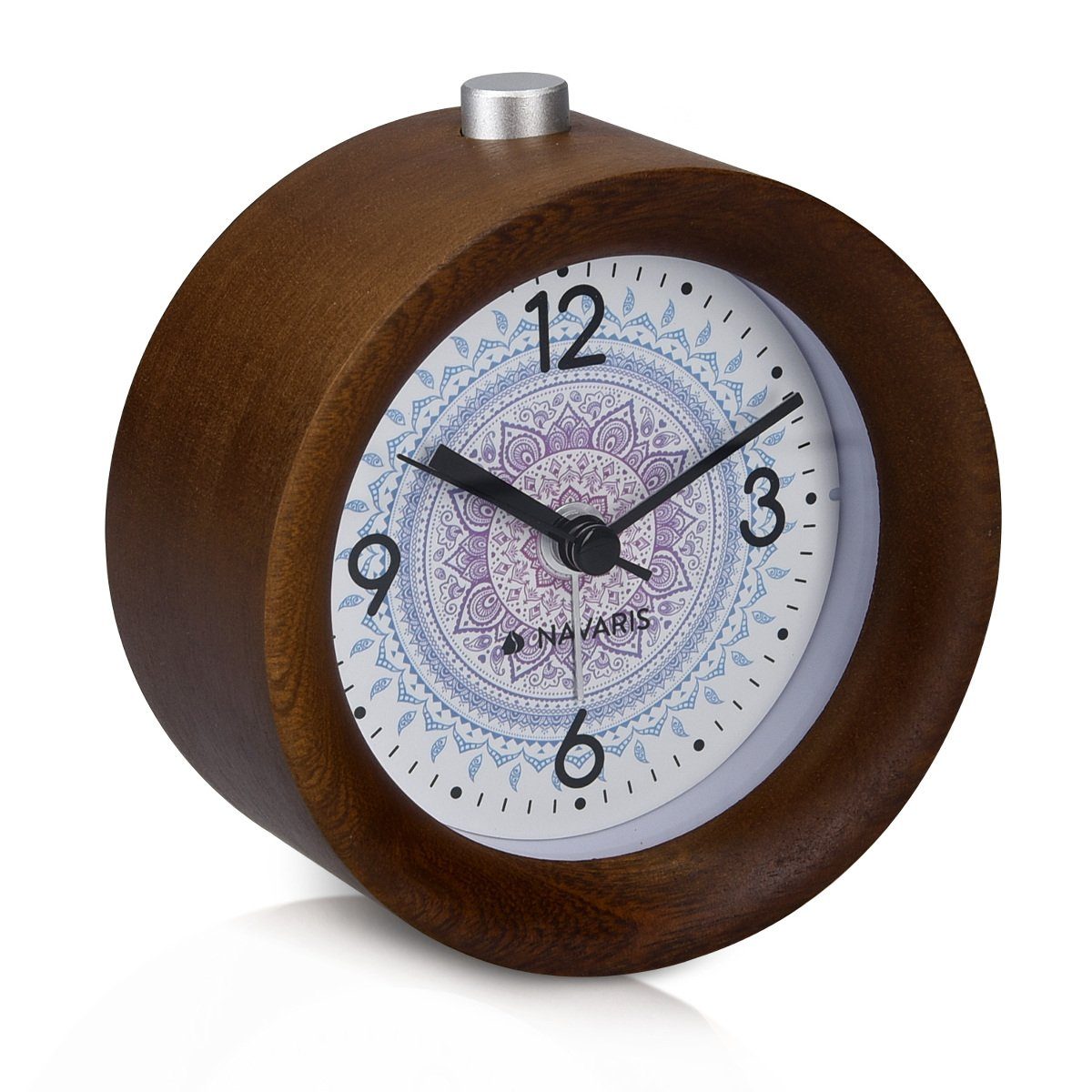 Navaris Reisewecker Analog Holz Wecker mit Snooze, Retro Uhr Rund, mit Design